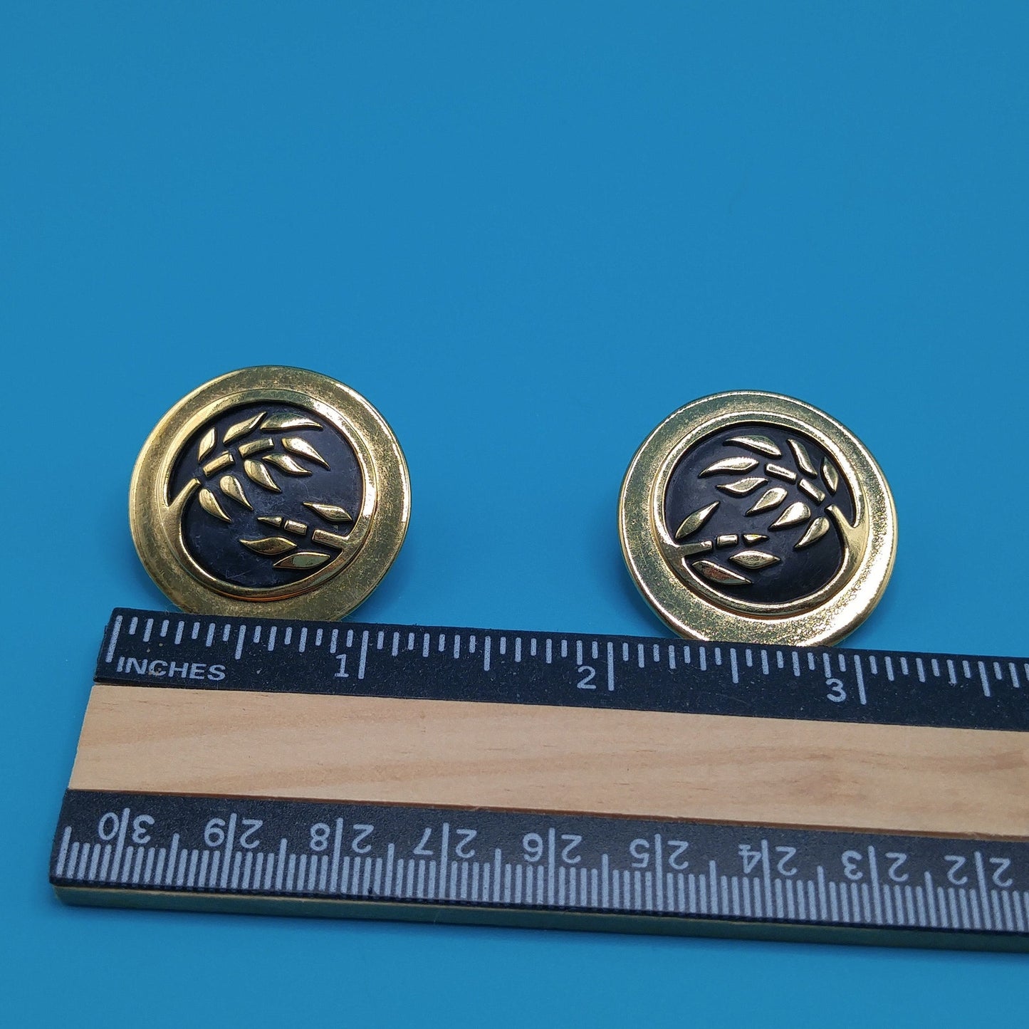 Laurel Burch Bamboo Large Post Earrings, Black Enamel, Gold Plated, 1980s Vintage Jewelry