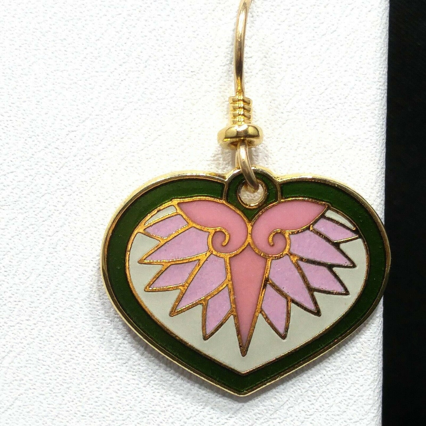 Laurel Burch Hollyhock Floral Earrings, Gold Plated Cloisonne, Enamel, 1980s
