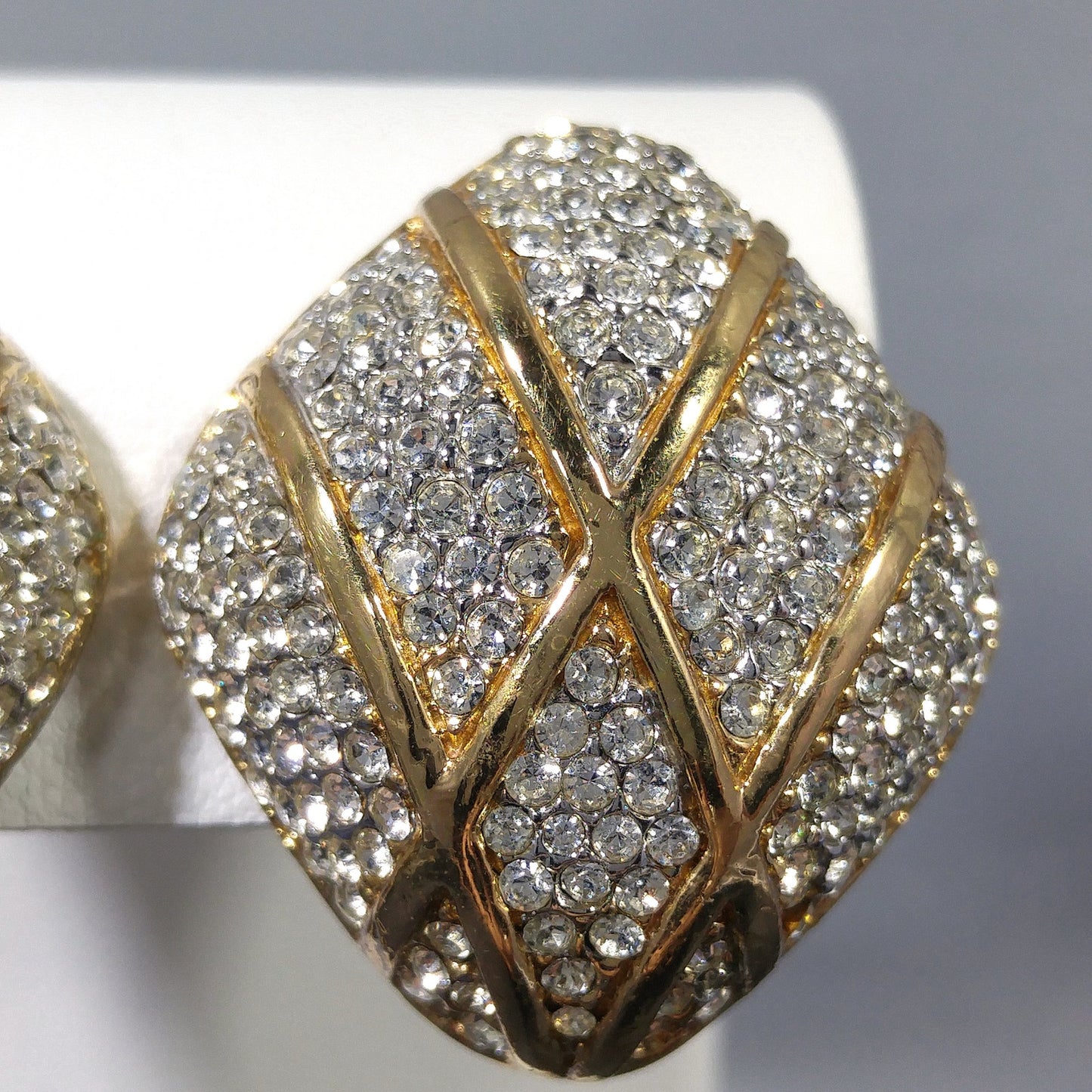 Vintage CINER Pave Rhinestone Clip Earrings, Gold Plated