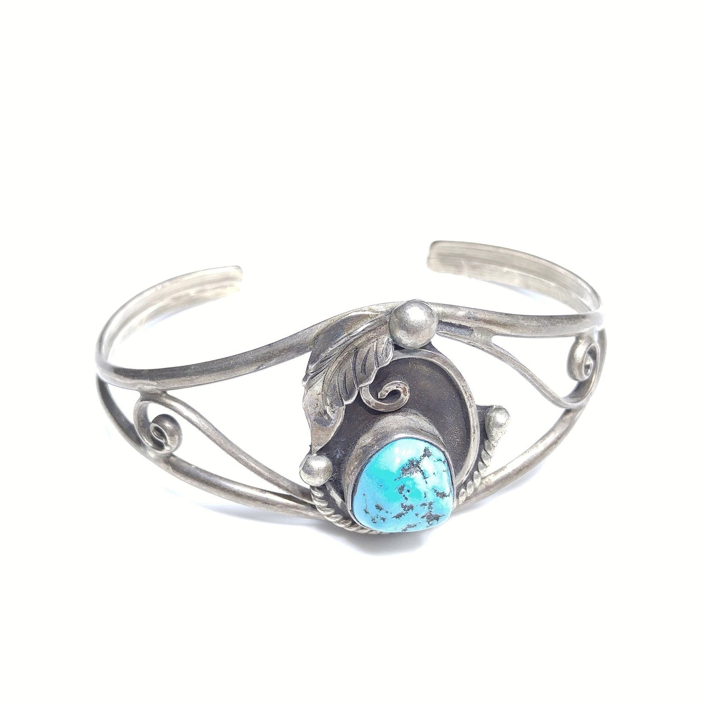 D & J Clark Navajo Bracelet, Silver Turquoise Cuff, 1960s Vintage Jewelry