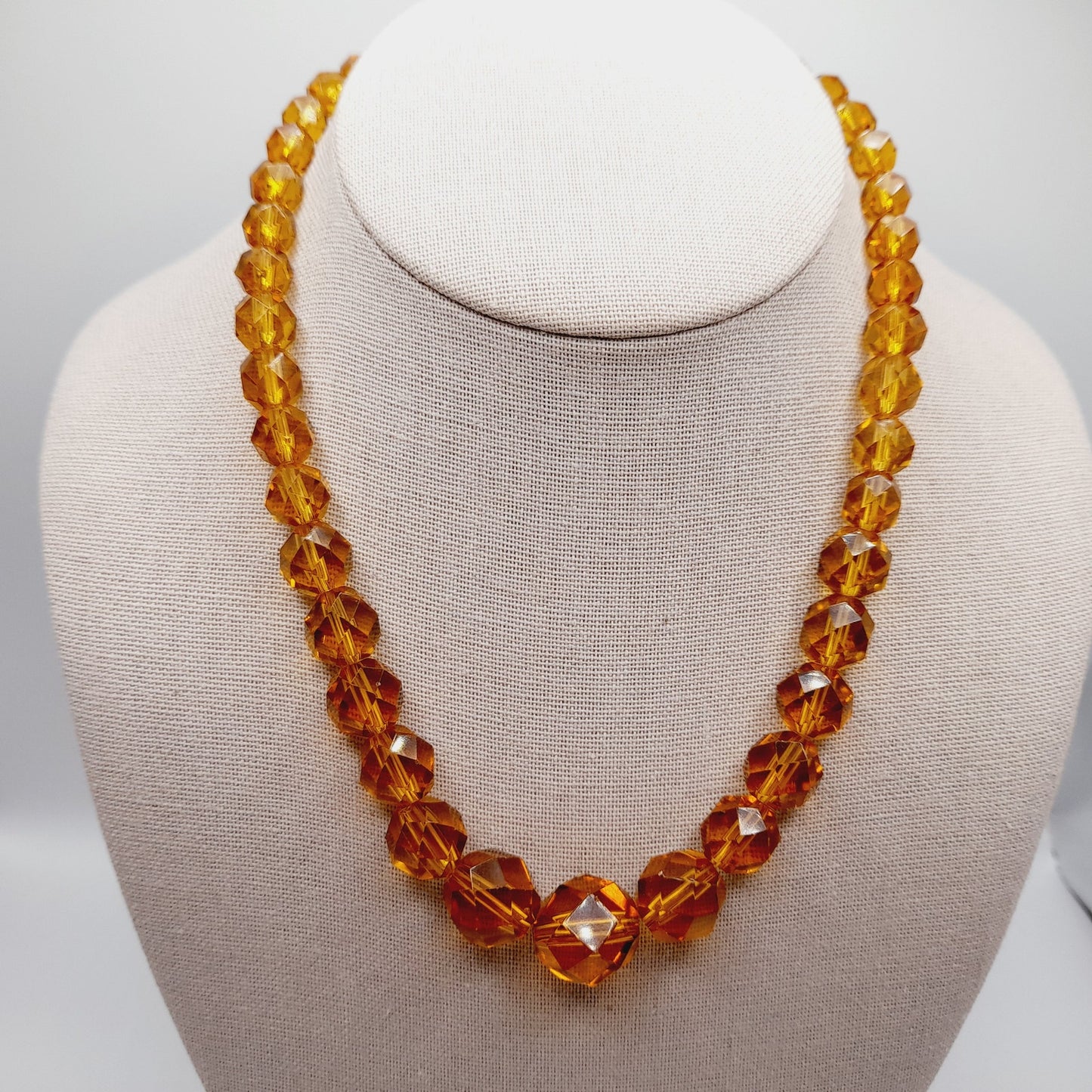 Vintage Amber Crystal Graduated Bead Necklace with Push Clasp, 17 Inches