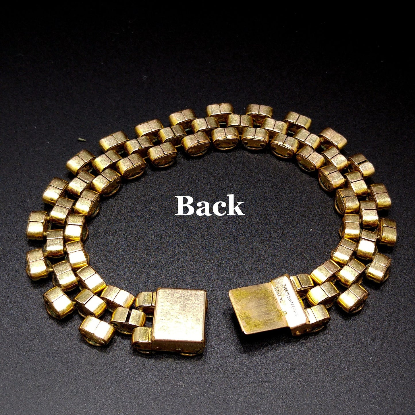Switzerland Gold Bonded Link Bracelet, Plaque Orl, 2C Microns, 1960s Vintage Jewelry
