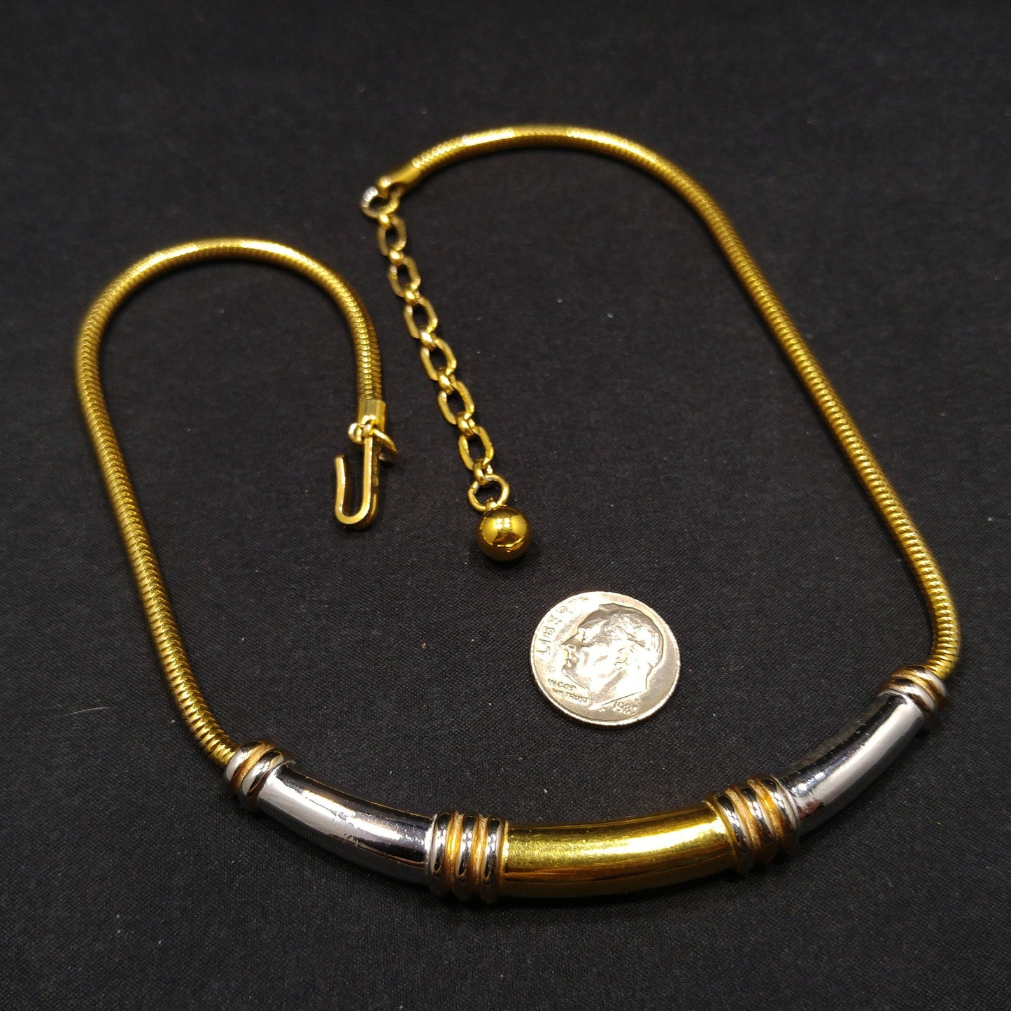 Crown Trifari Two Toned Choker Necklace, Gold Plated, 1960s Vintage Jewelry