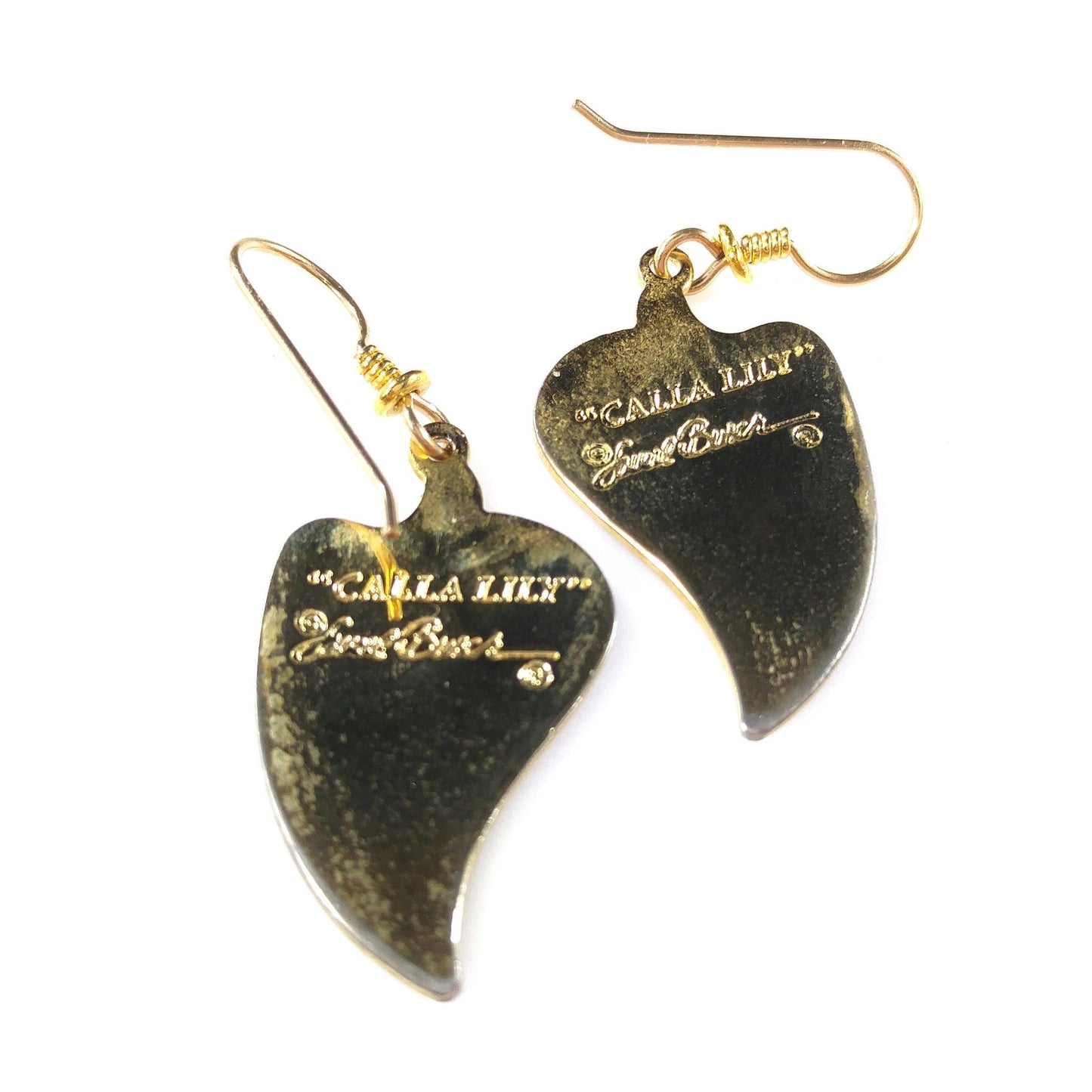 Vintage Laurel Burch "Calla Lily" Floral Drop Earrings, Gold Plated