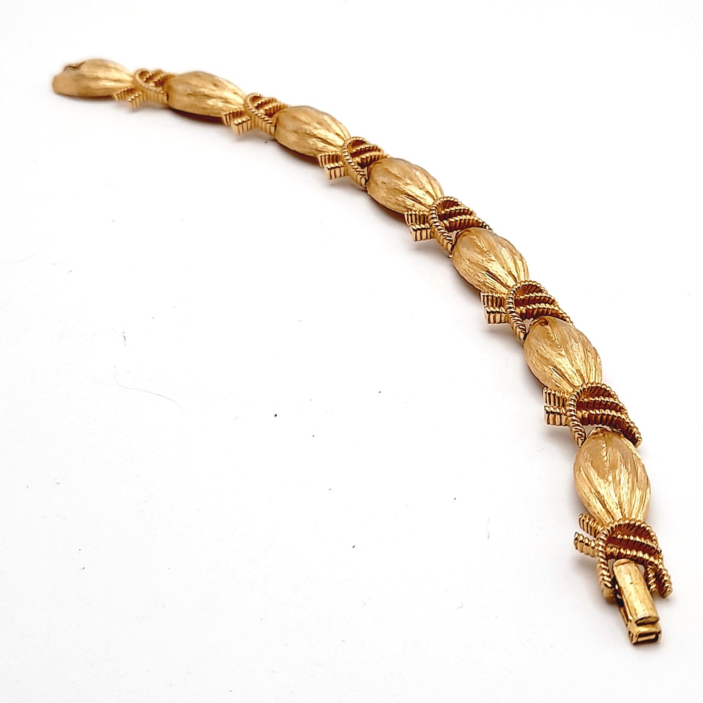 Vintage Crown Trifari Ribbon Gold Plated Bracelet, 7 1/8 Inches