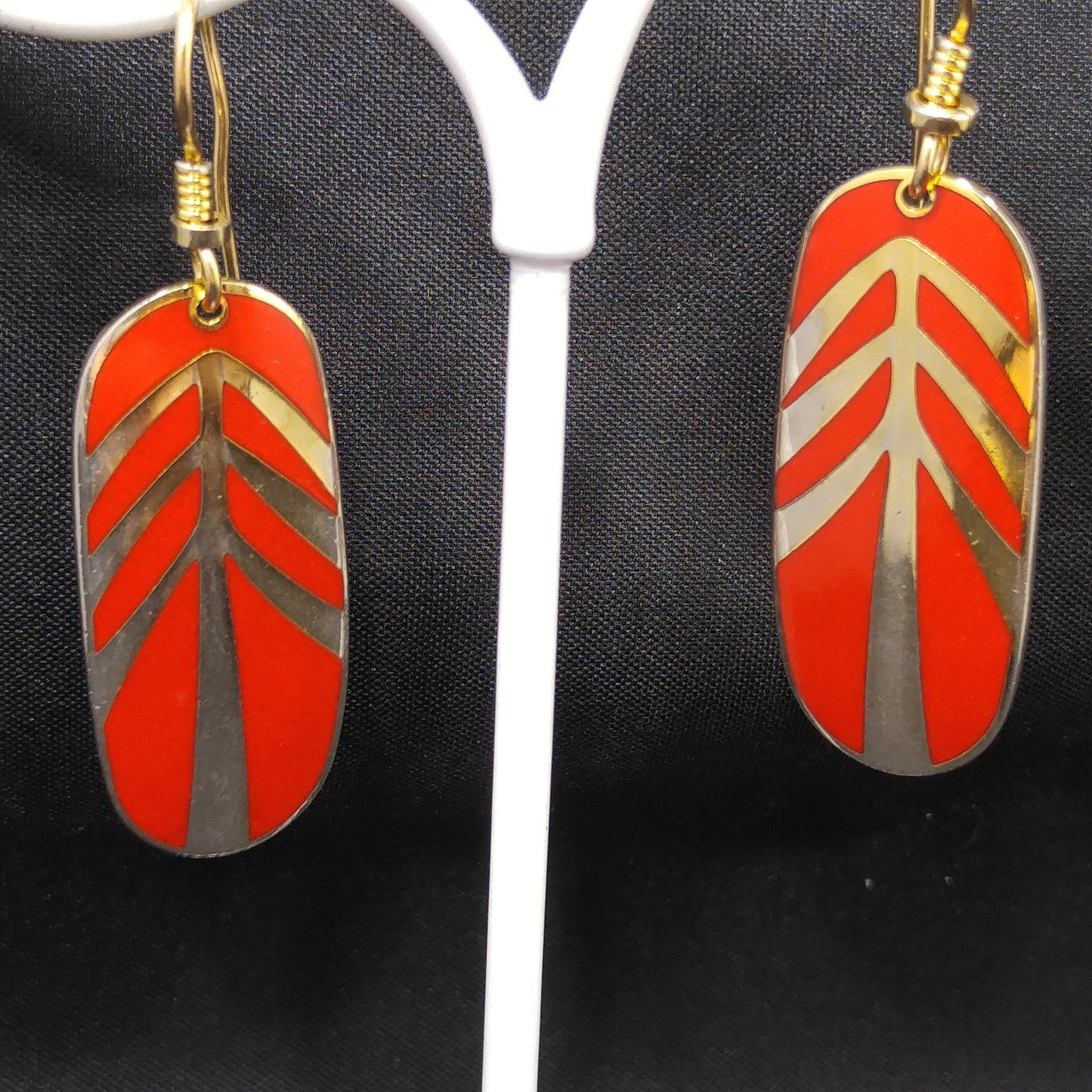 Vintage Laurel Burch "Tahoe Arrow" Earrings, Bright Red Enamel, Gold Plated