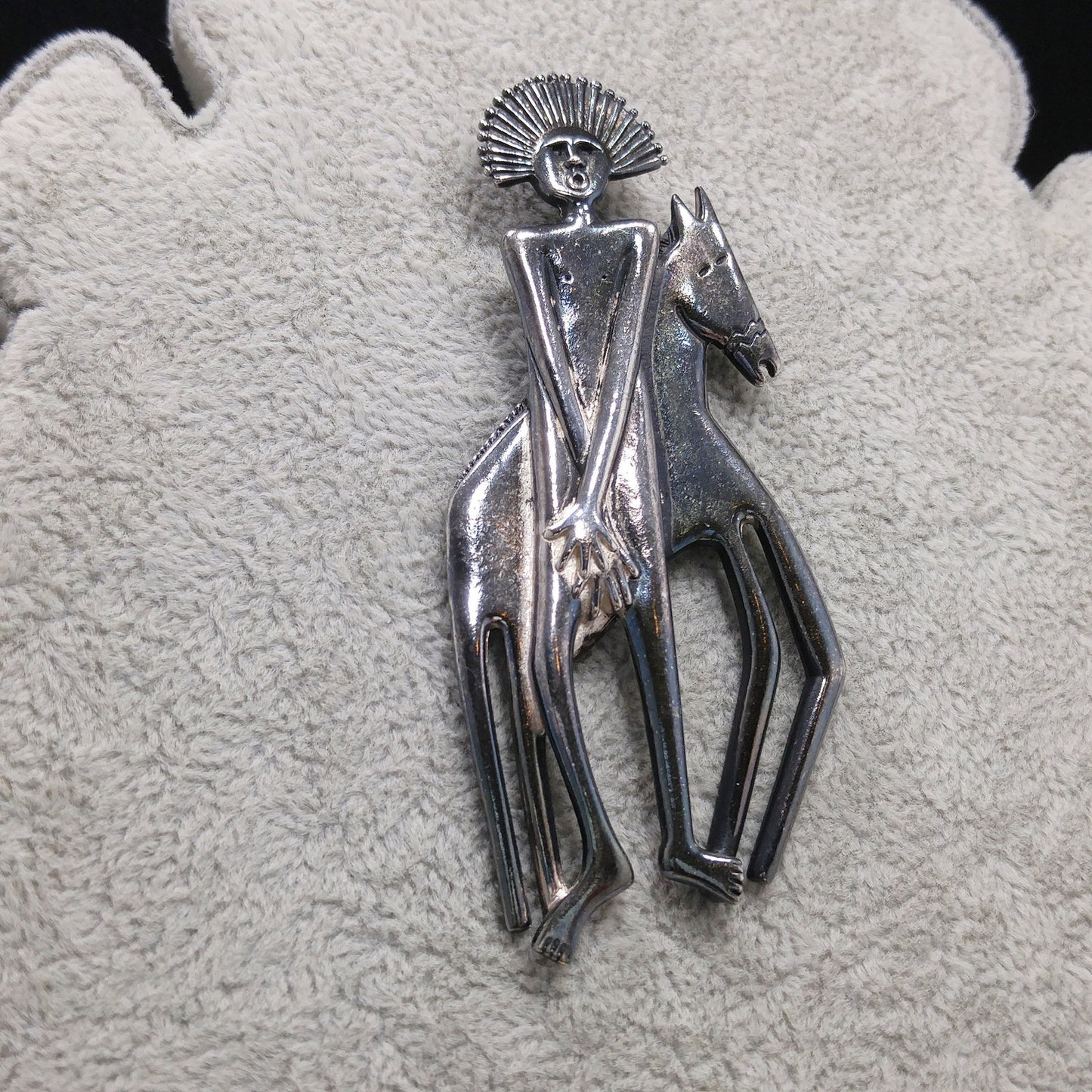 Laurel Burch Spirit Man and Horse Brooch & Pendant, Rhodium Plated, 1980s