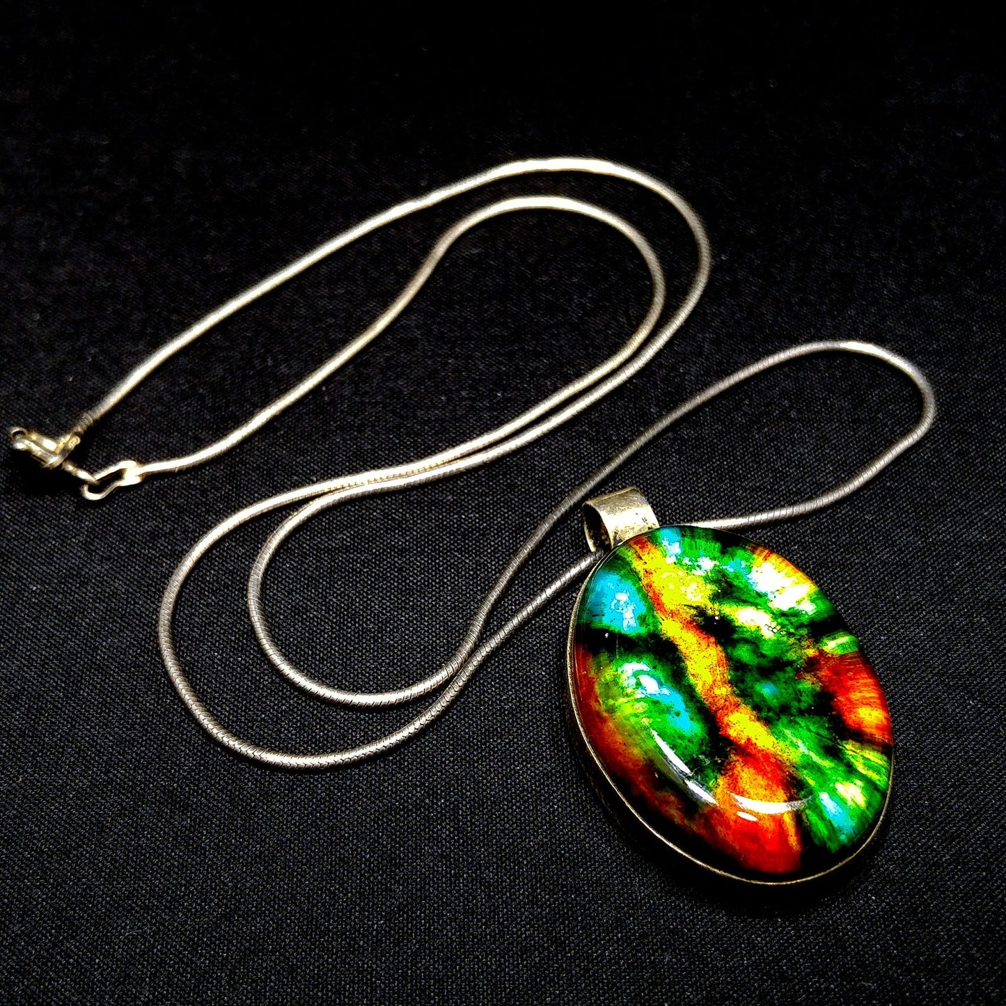 Vintage Italy Art Glass Pendant, Sterling Silver, 1970s Vintage Jewelry