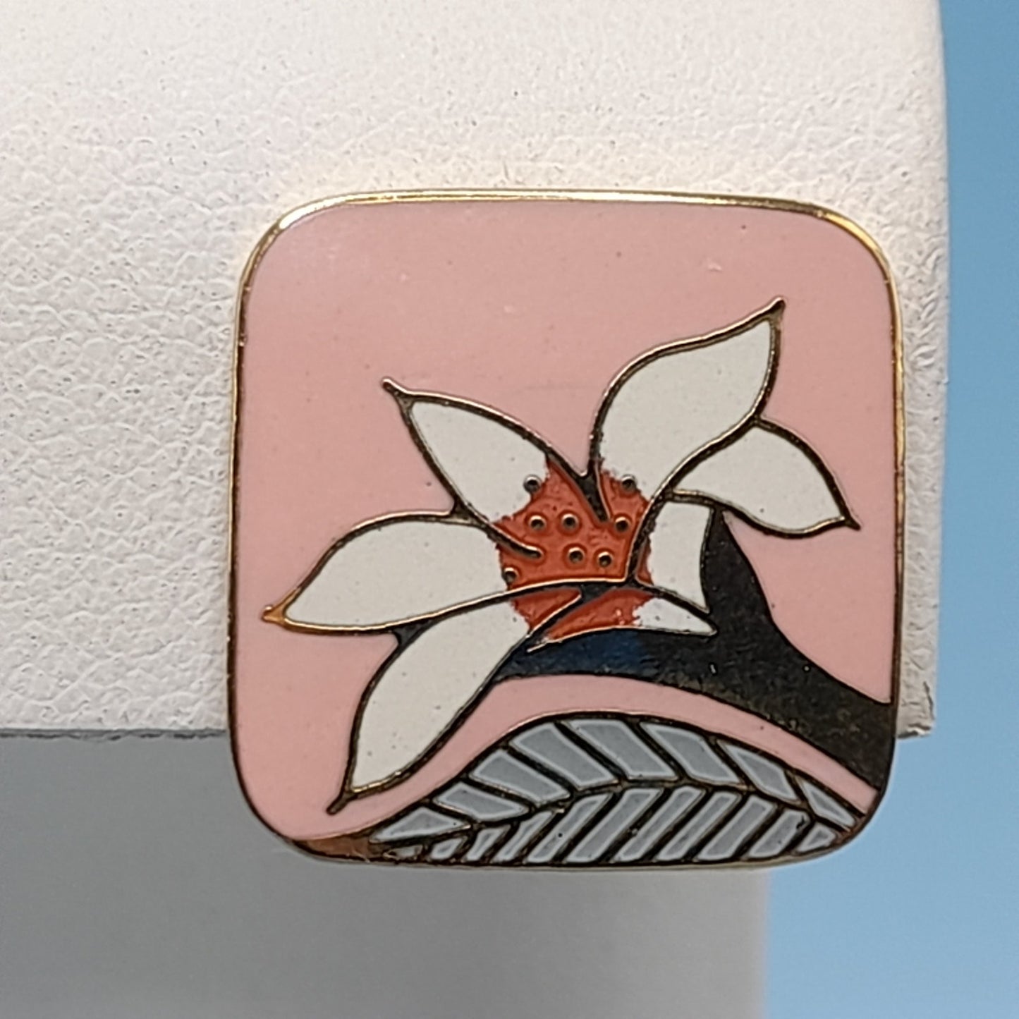 Vintage Laurel Burch Pink Enamel Wild Lily Clip Earrings
