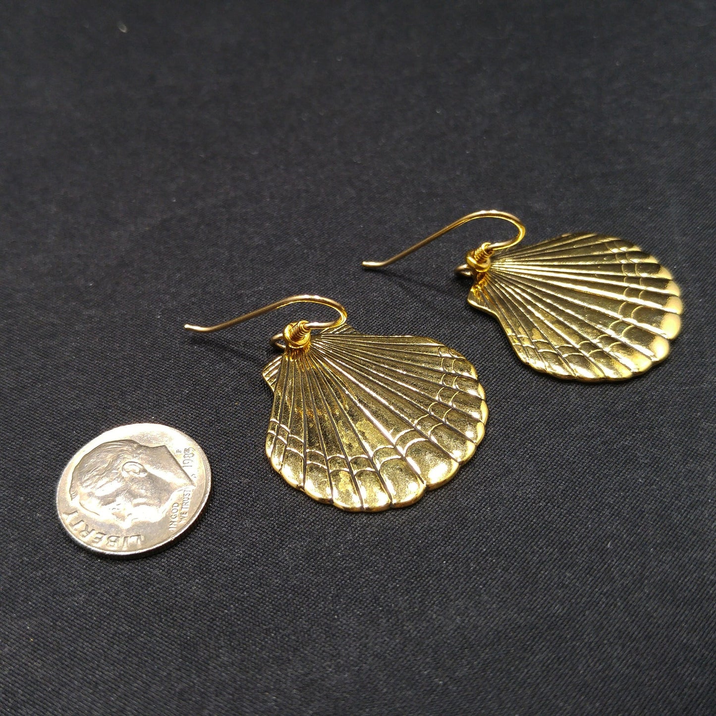 Laurel Burch Seashell Dangle Earrings, Gold Plated, Gold Filled Ear Wires, 1980s
