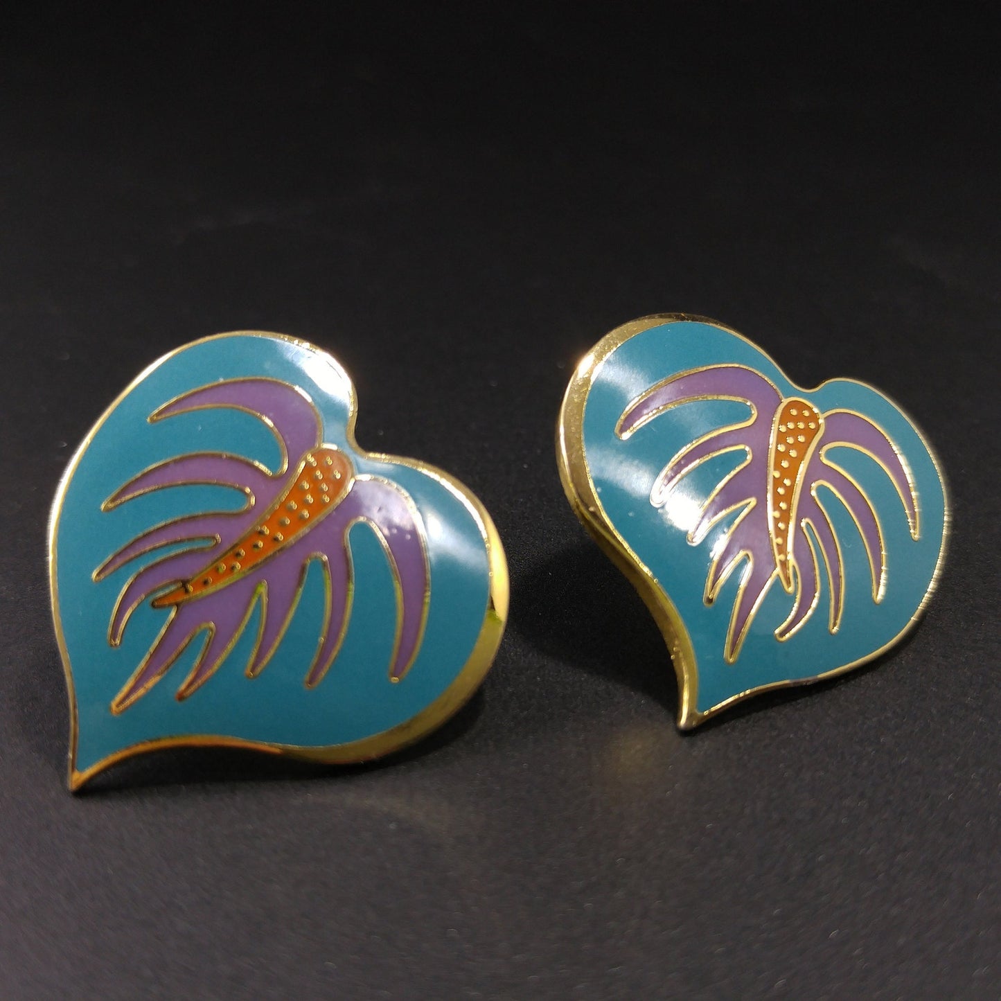 Vintage Laurel Burch Teal Anthurium Post Earrings, 1980s Vintage Jewelry
