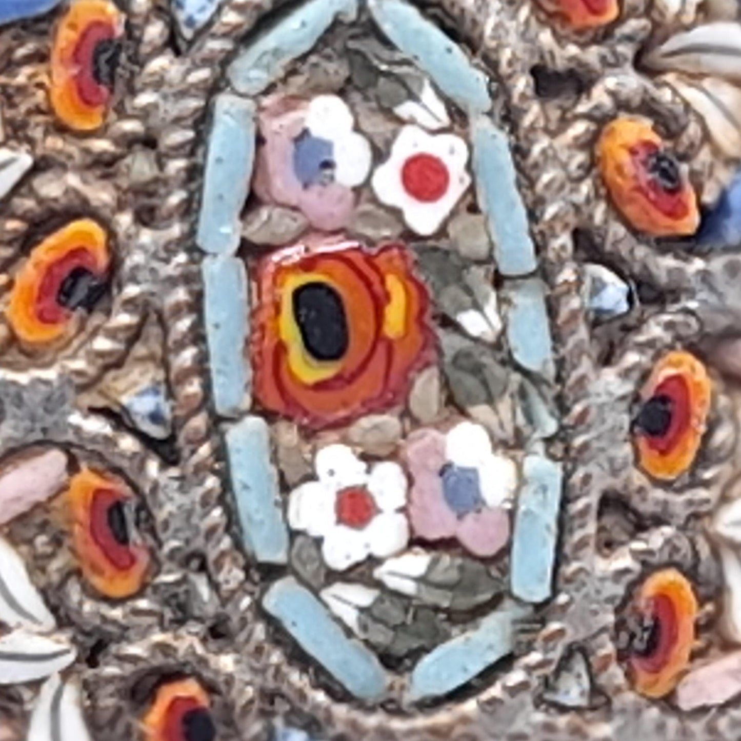 Vintage Micro Mosaic Poison Ring, Stamped Mexico, US Size 7 Adjustable