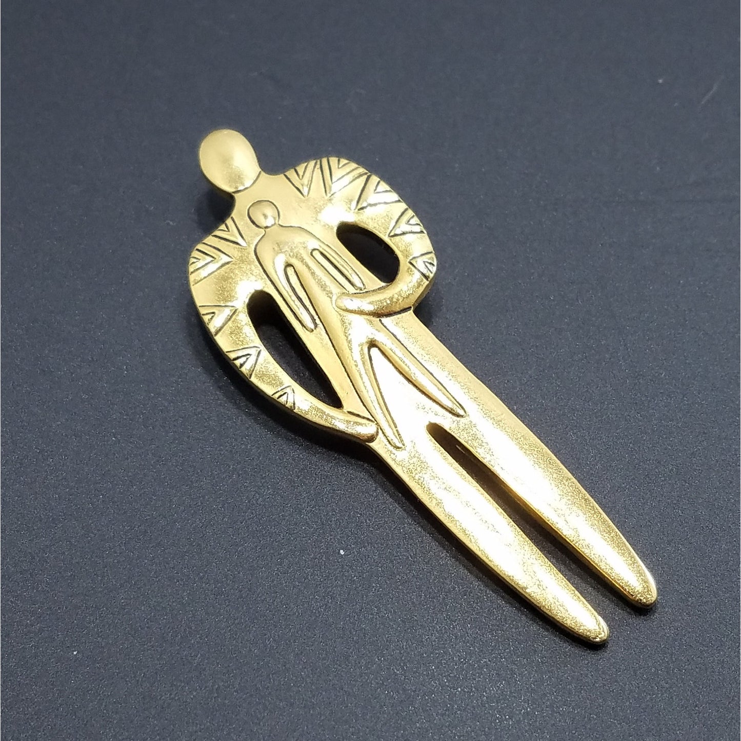 Vintage Laurel Burch Tribal Spirit Person & Child Brooch, Gold Plated