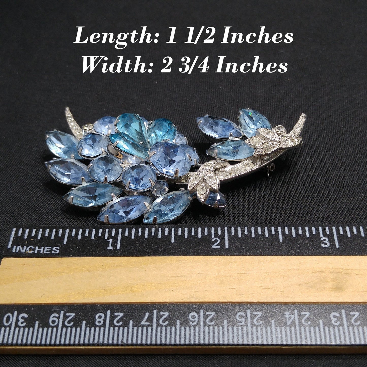 Eisenberg Ice Blue Rhinestone Brooch, Rhodium Plated, 1960s Vintage Jewelry