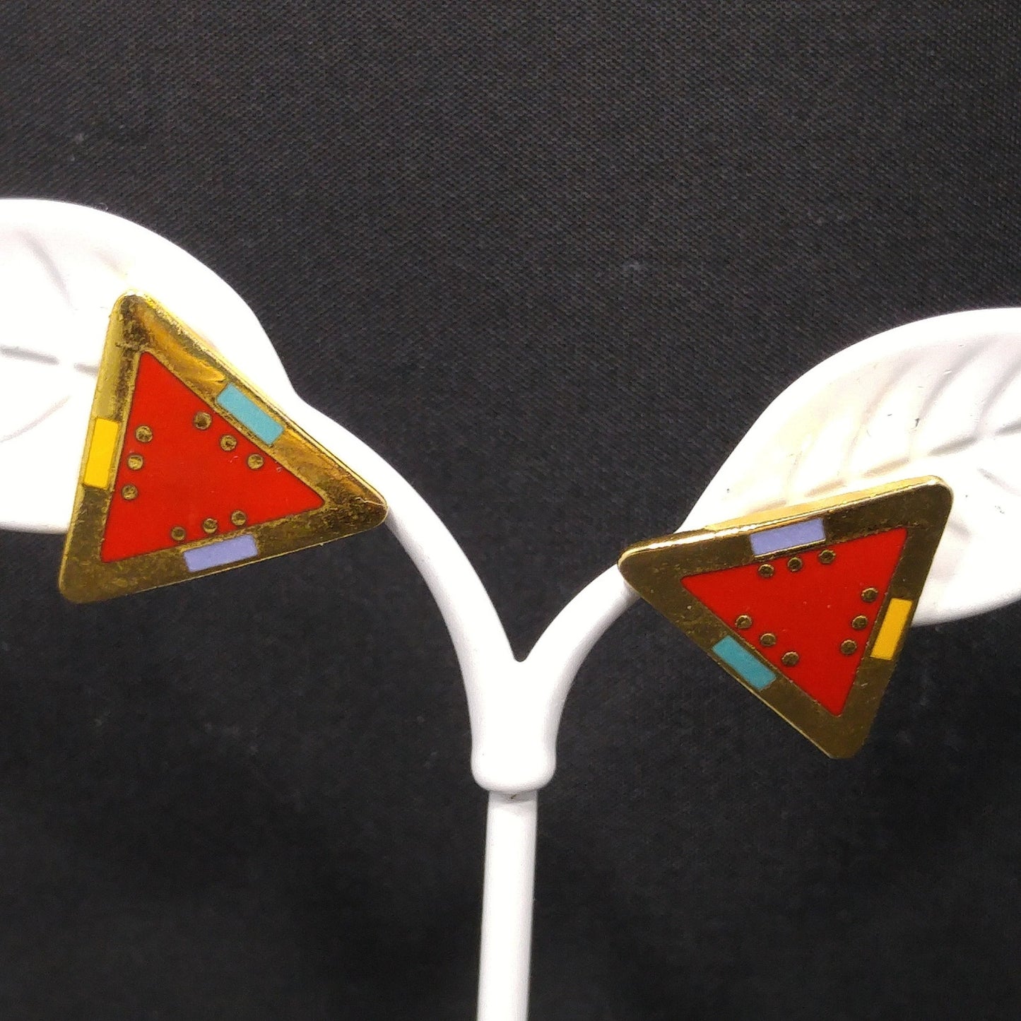 Laurel Burch "For Marie" Geometric Post Earrings, Gold Plated, 1980s Vintage Jewelry