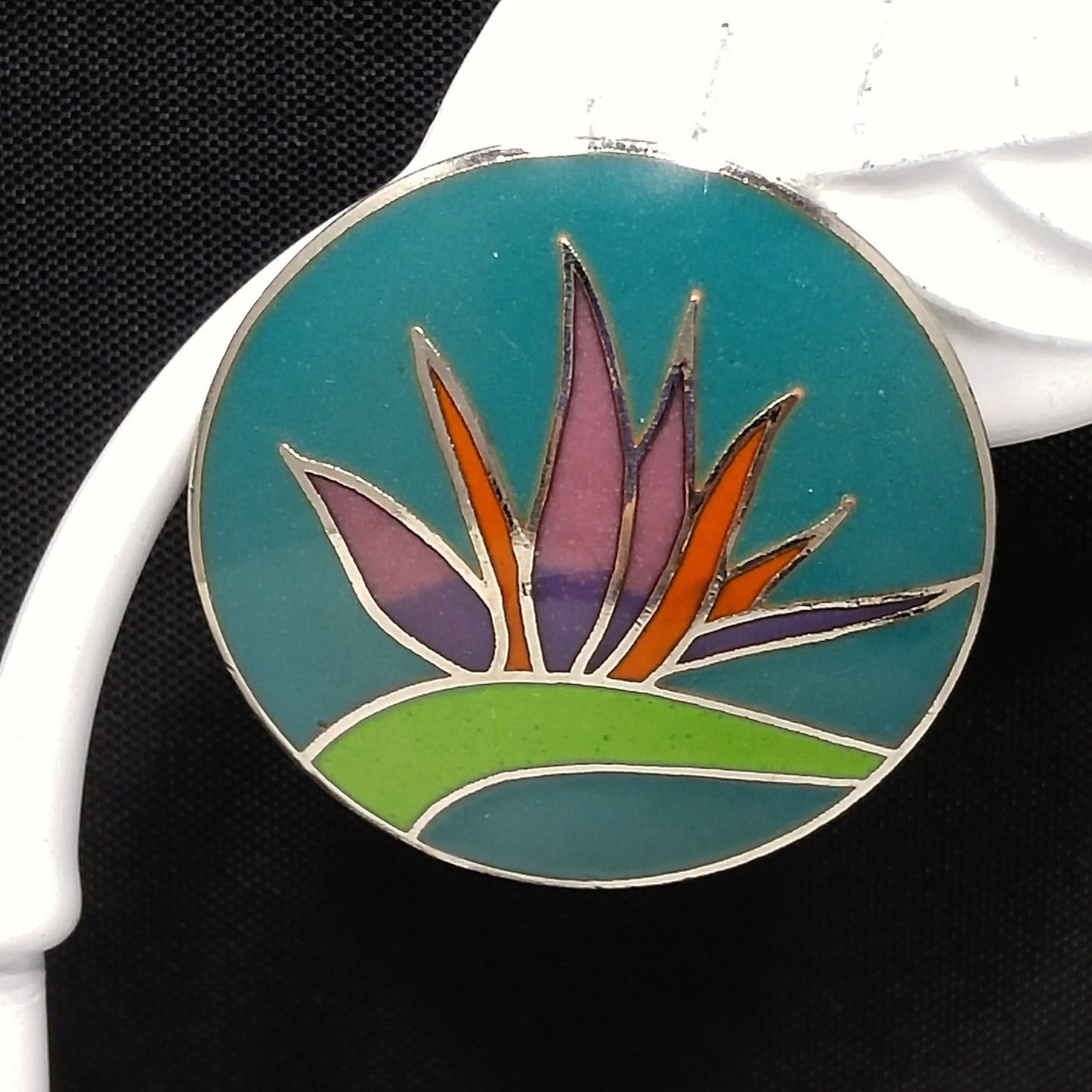 Vintage Laurel Burch Bird of Paradise Post Earrings, Silver Tone Cloisonné