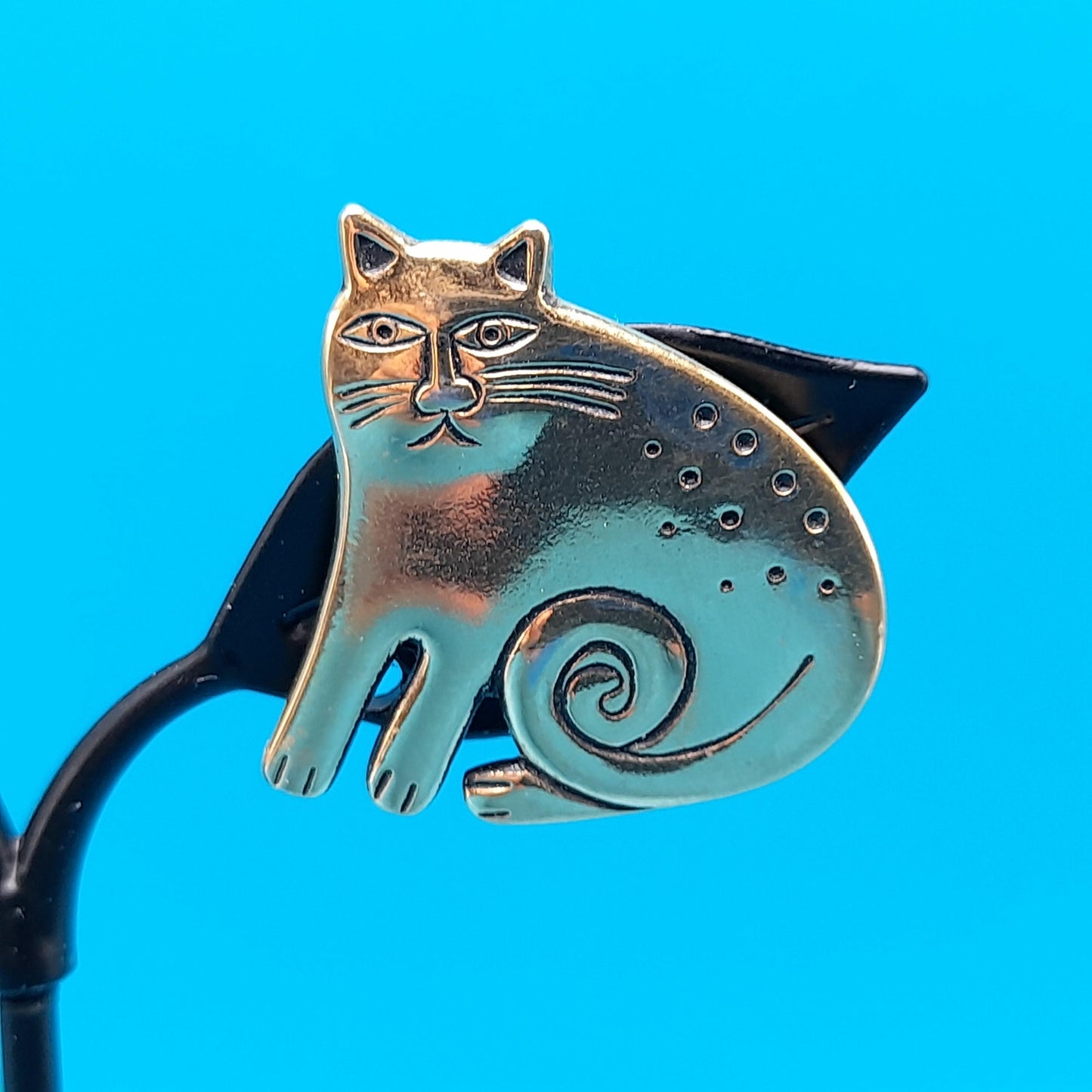 Vintage Laurel Burch Gold Plated Cat Earrings, Clip-on Earrings