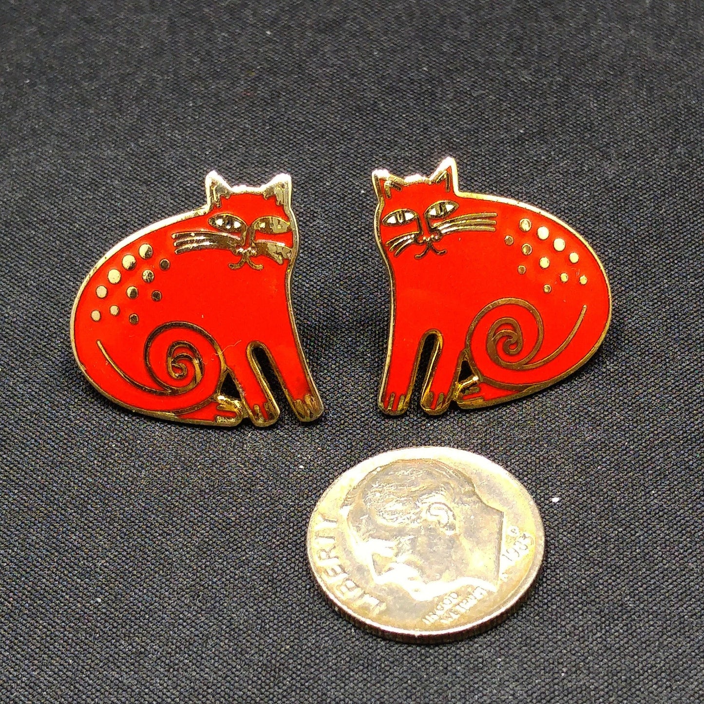 Vintage Laurel Burch "Keshire Cat" Red Post Earrings, Gold Plated