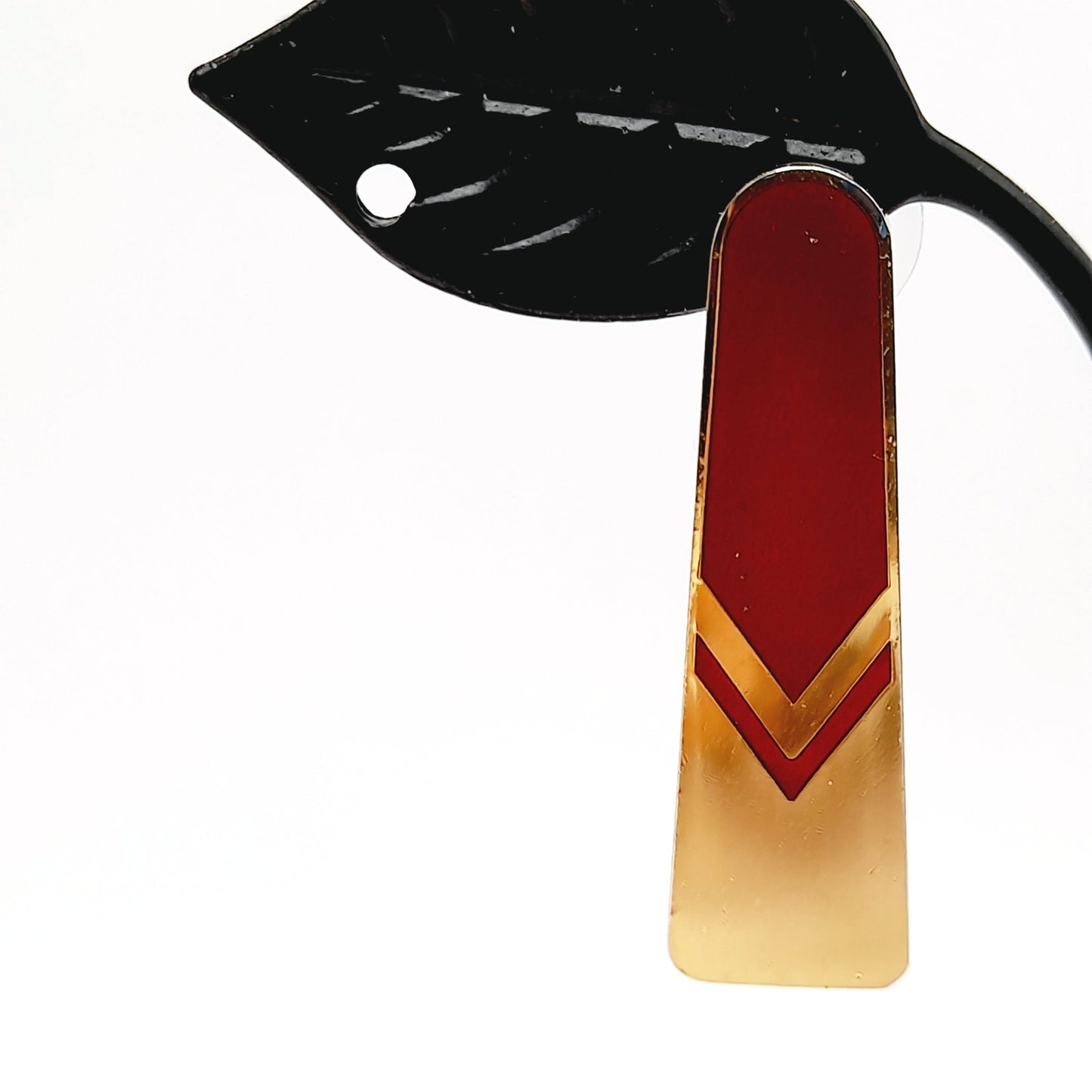 Vintage Laurel Burch Gold Red Chevron Post Earrings, 1980s, Gold Plated