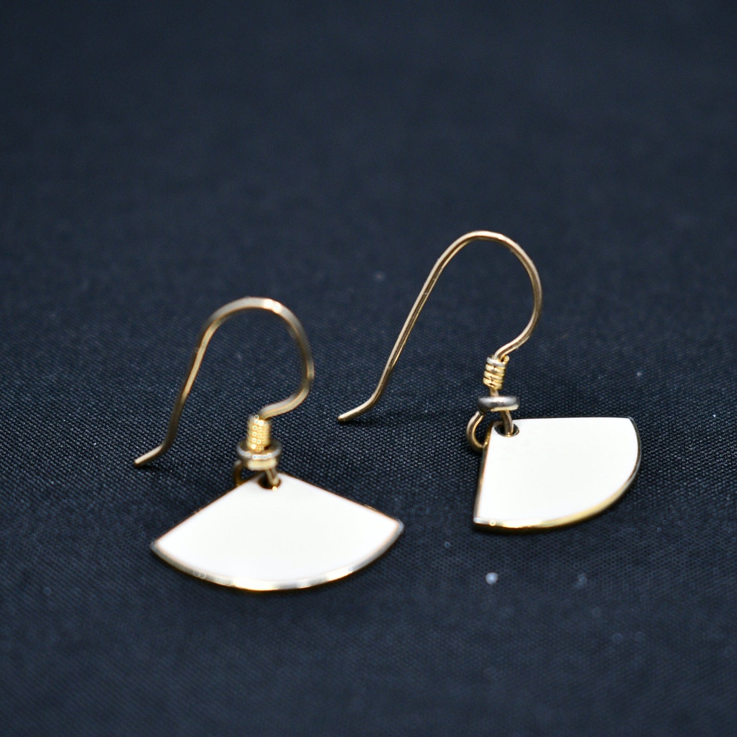 Laurel Burch Cream Small Fan Earrings, Gold Filled Ear Wires, Gold Plated, 1980s