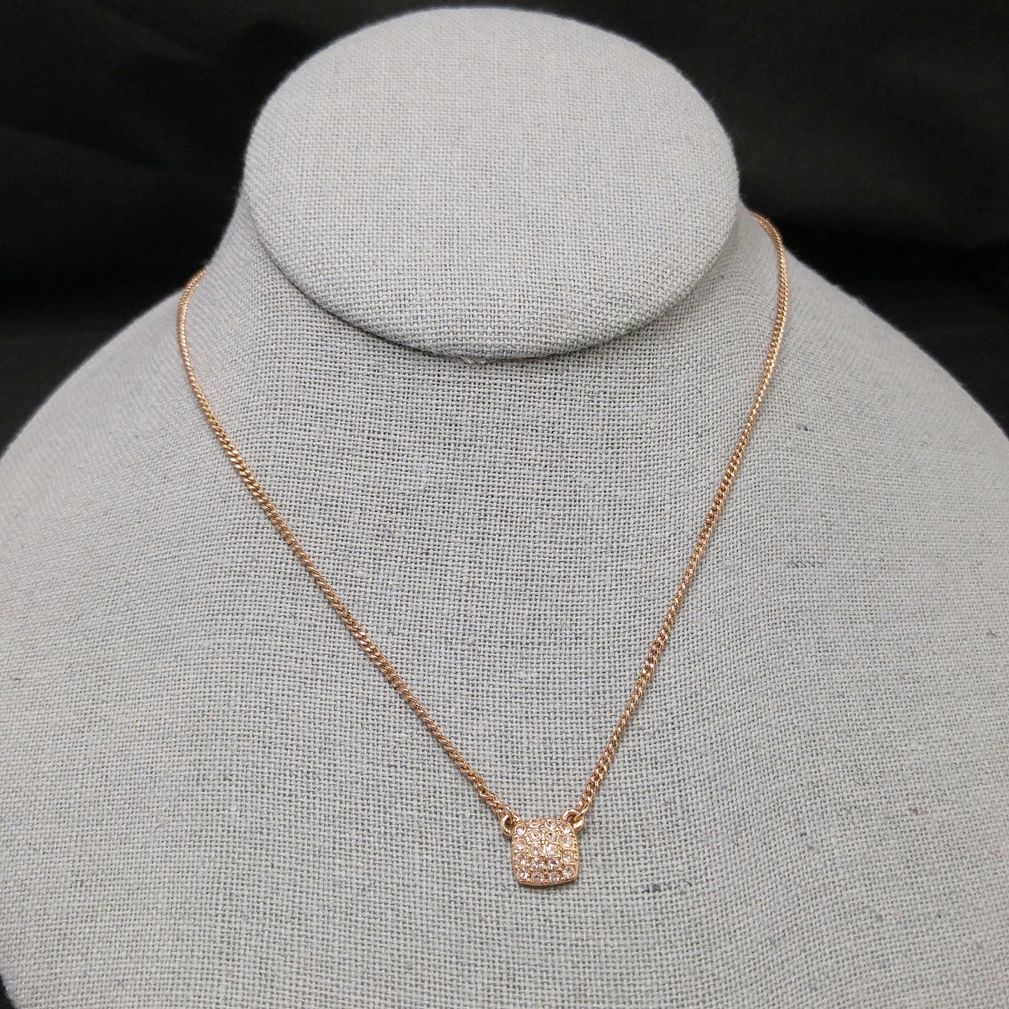 Givenchy Rose Gold Pendant Necklace – Pave Clear Rhinestones – 1990s Vintage Jewelry