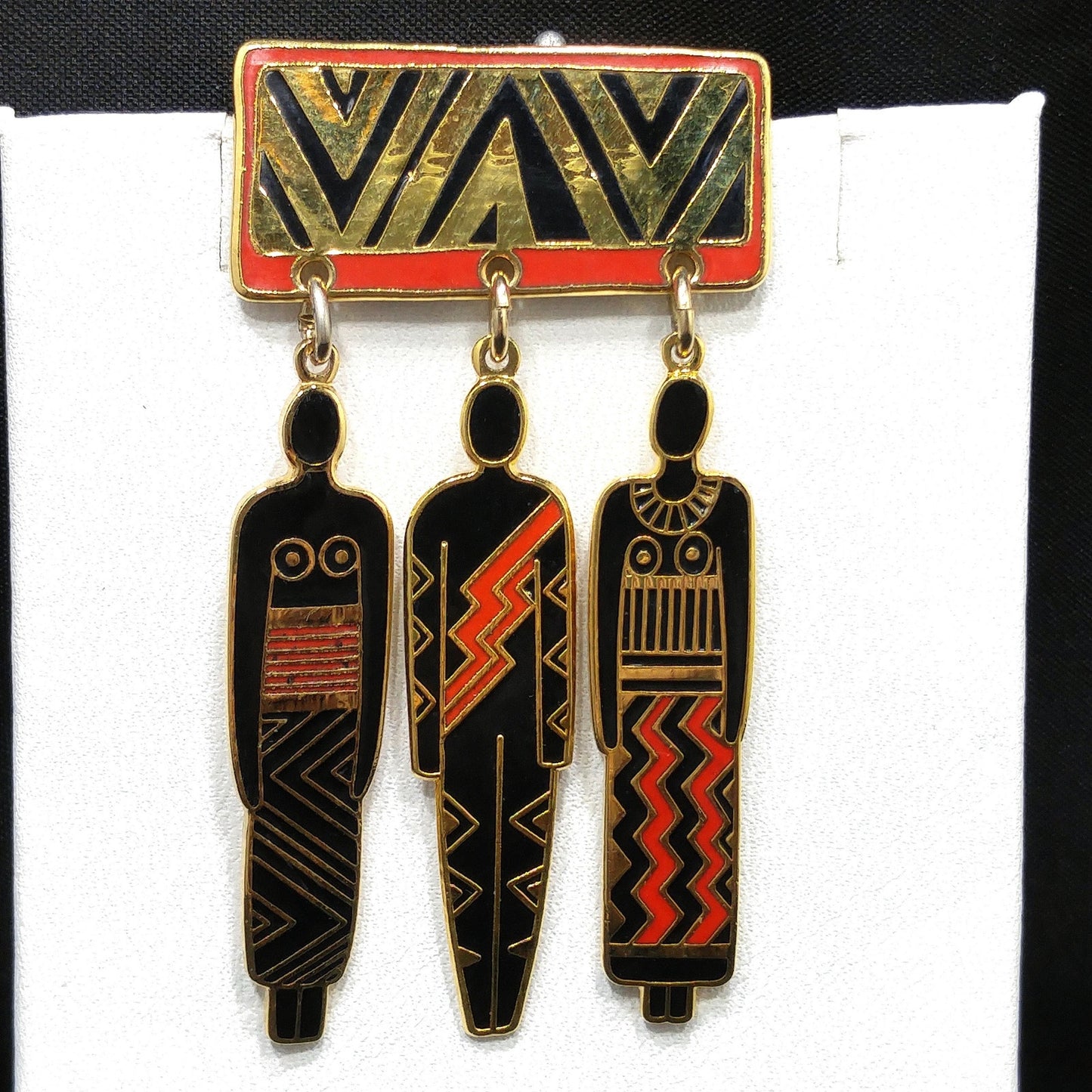 Laurel Burch "Tribal Spirit" Brooch, Dangles "Man Woman Ancestor", 1980s Vintage Jewelry
