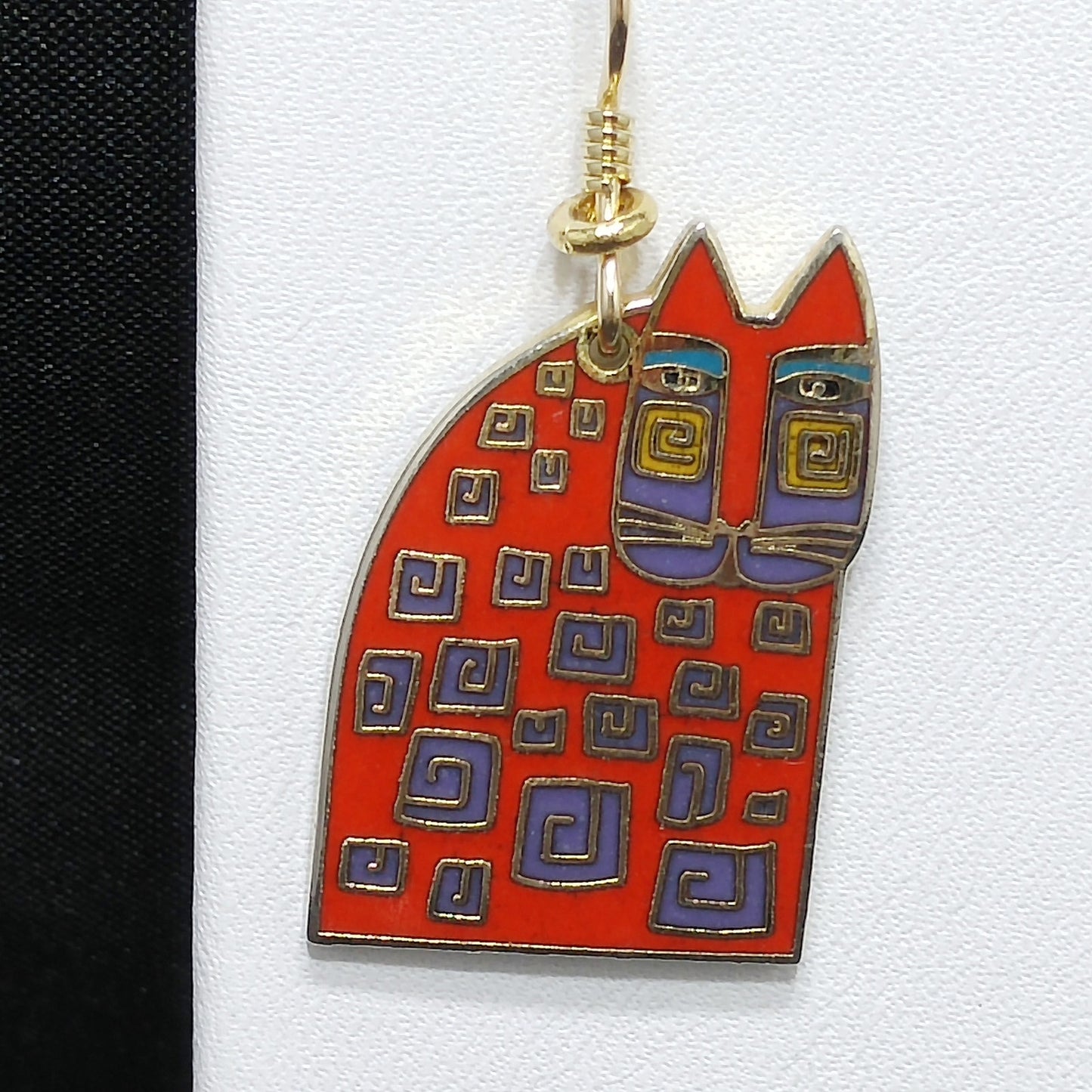 Laurel Burch "Red Cat" Earrings, Gold Plated, Red Enamel, 1980s Vintage Jewelry