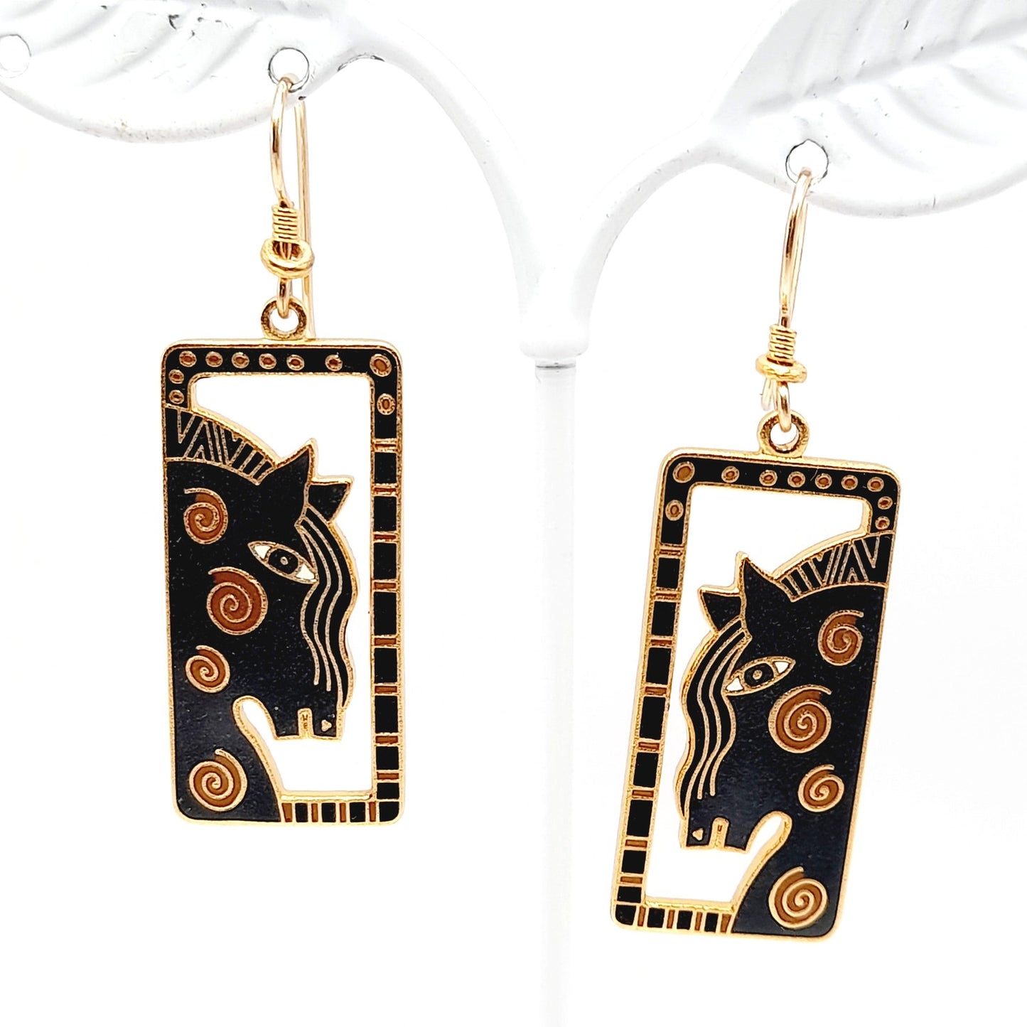 Vintage Laurel Burch Mare Horse Earrings, Gold Plated Dangles, 2 1/8 Inches