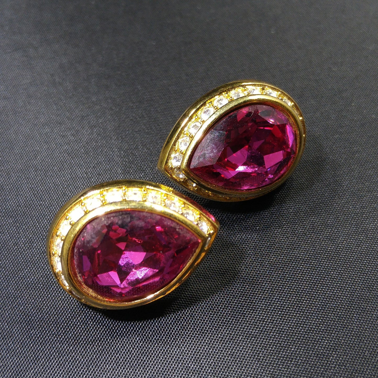 Vintage Swarovski Pink Teardrop Crystal Earrings 1990s Gold Swan Logo Signed