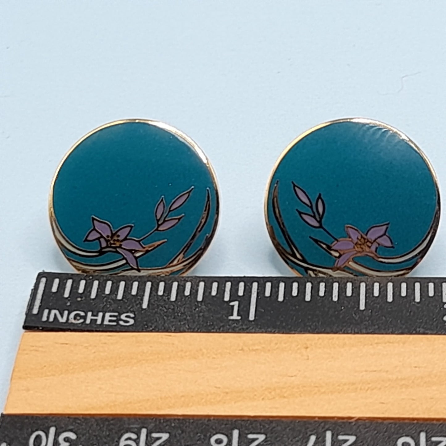 Vintage Laurel Burch Teal Wind Flower Gold Plated Earrings