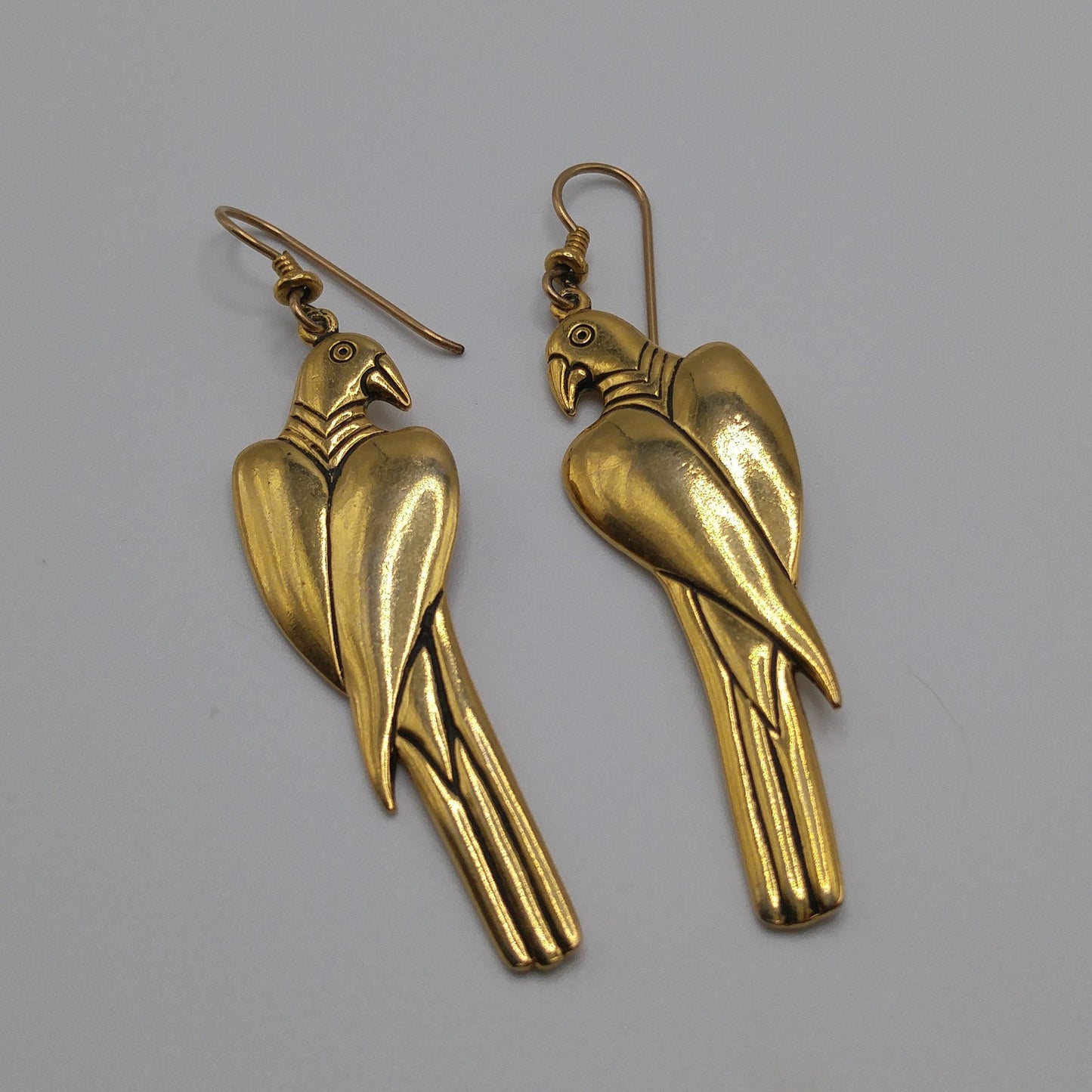 Laurel Burch Gold Plated Parrot Earrings, Gold Filled Ear Wires, 1980s Vintage Jewelry