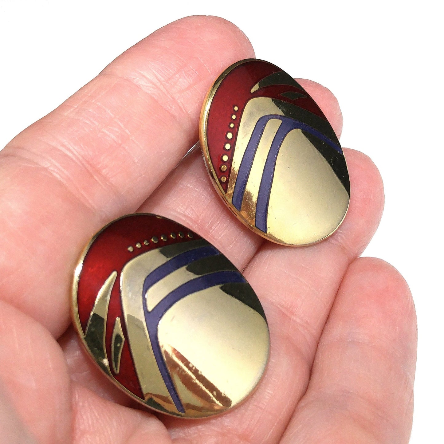 Laurel Burch Metallic Red & Purple Earrings, Gold Plated, 1980s Vintage