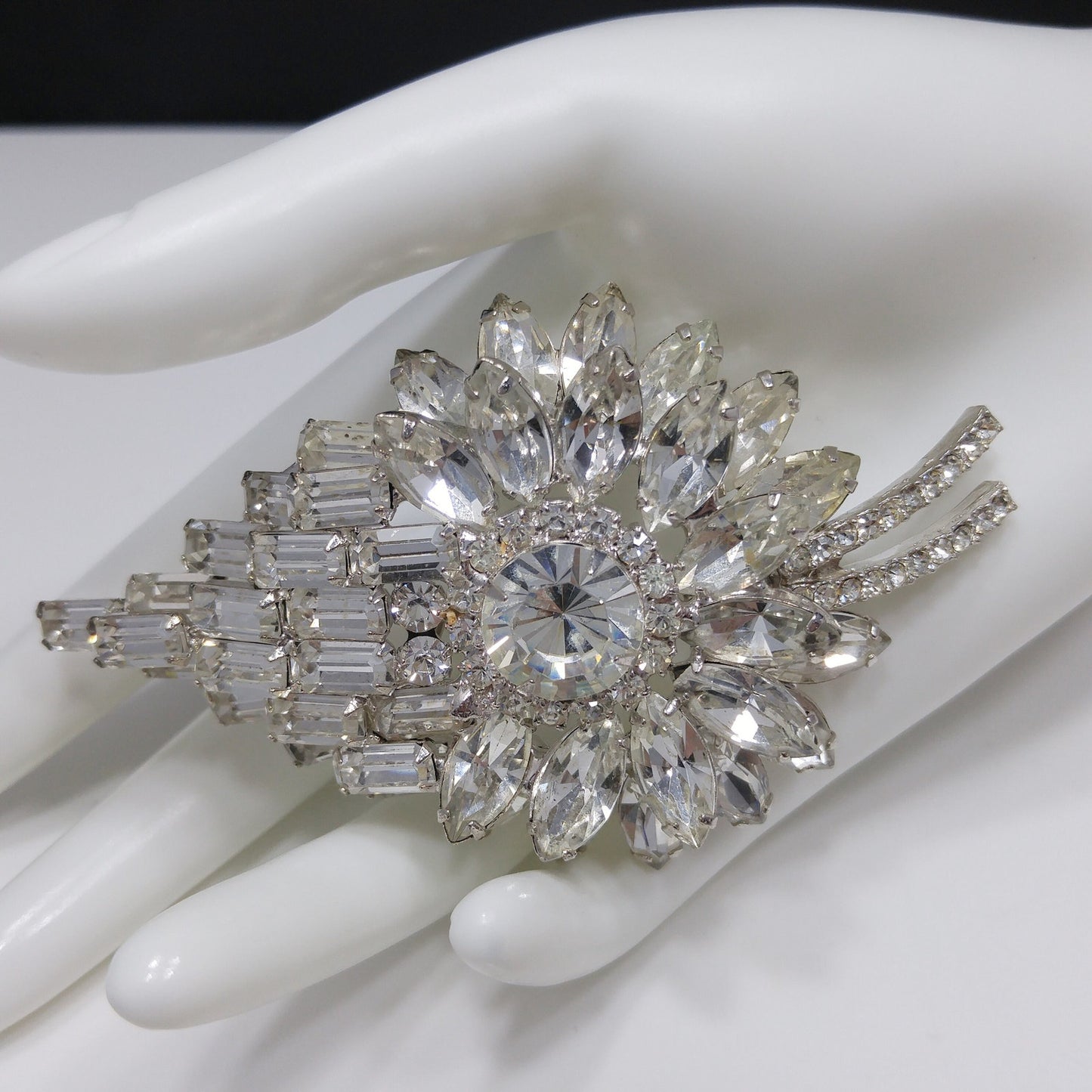Juliana Heirloom Large Clear Rhinestone Brooch, D & E Jewelry, Rhodium Plated, Wedding