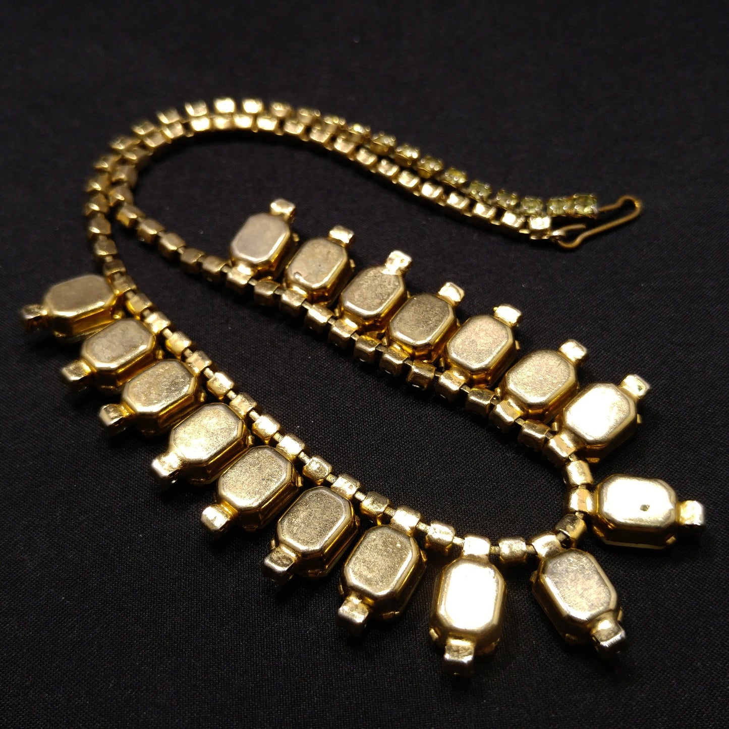 Jonquil Rhinestone Frosty Glass Necklace, 1960s Vintage Jewelry