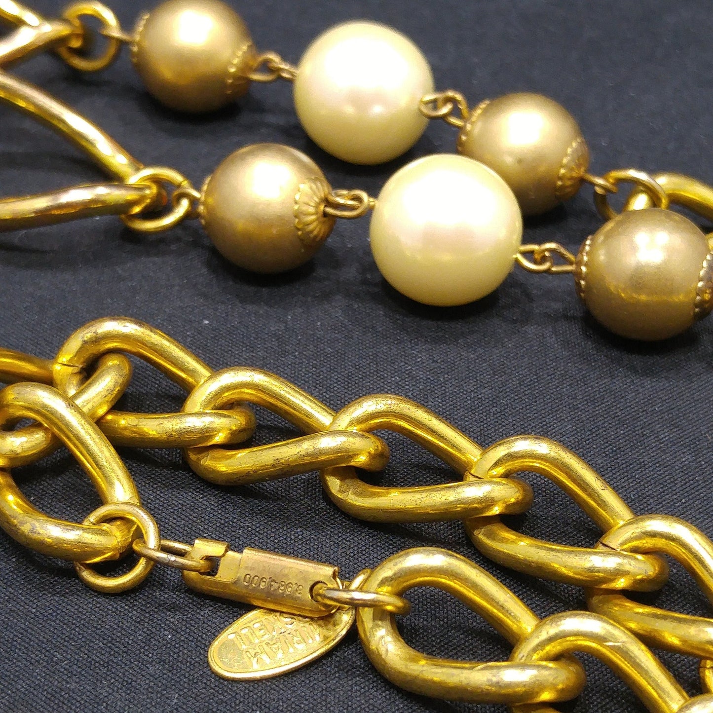 Miriam Haskell Long Faux Pearl Necklace, 36 Inches, Gold Plated, 1940s Vintage Jewelry
