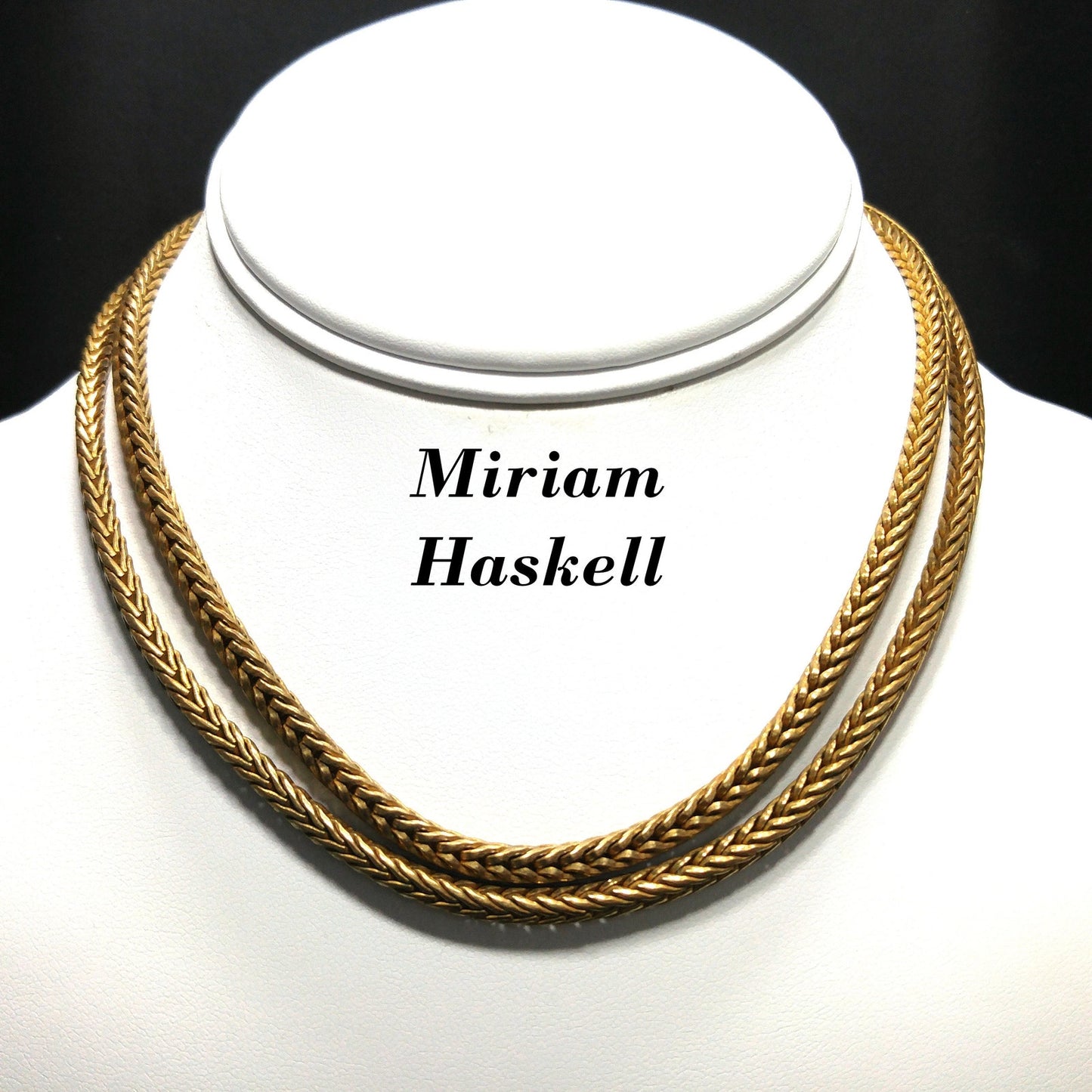 Miriam Haskell Brass Wheat Chain Long Necklace, 30 Inches, 1940s Vintage Jewelry