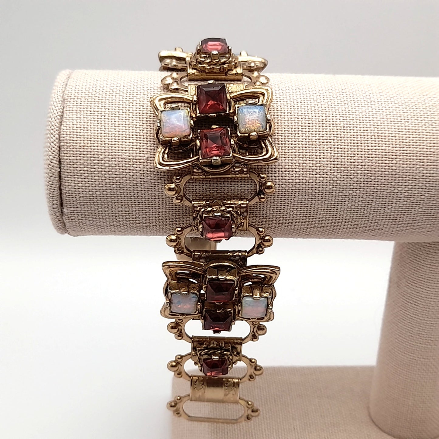 Vintage Purple Opalescent Cabochon Book Chain Bracelet