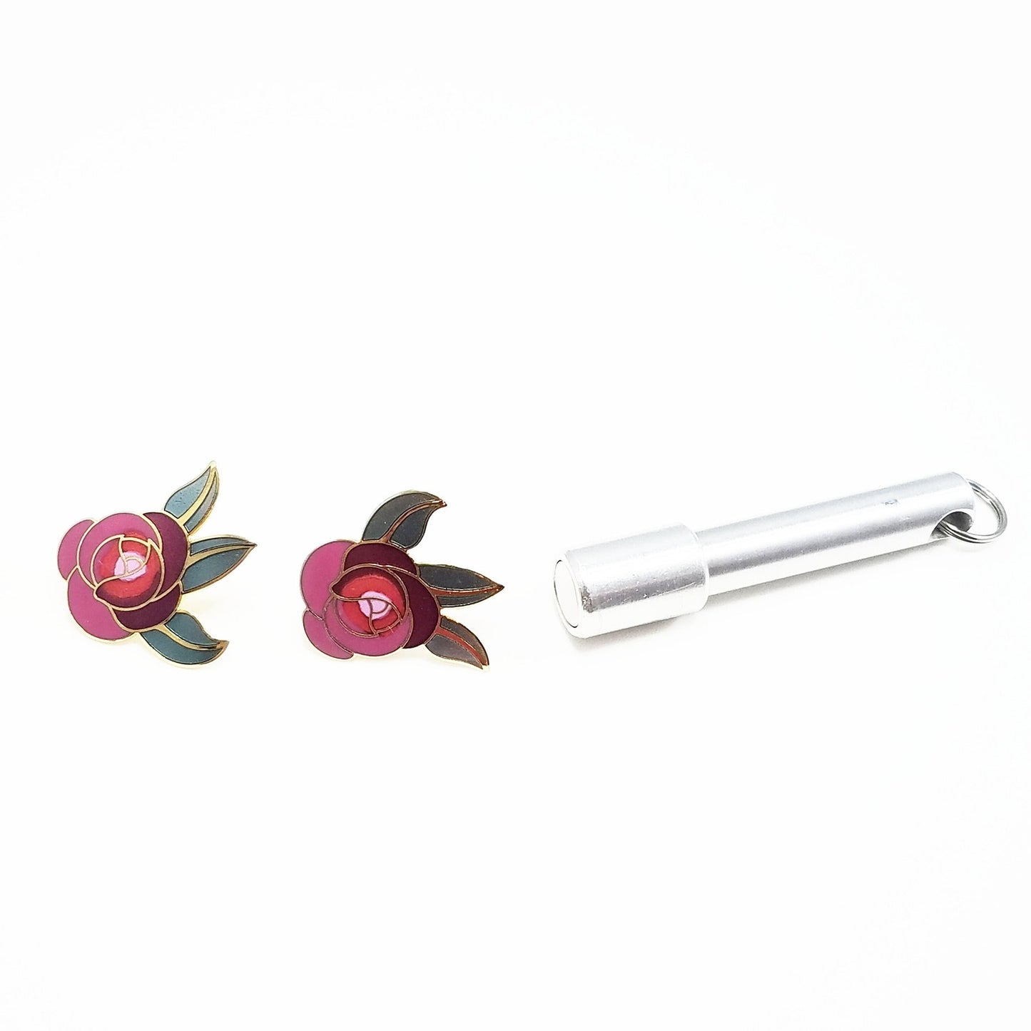 Vintage Laurel Burch "Deco Rose" Earrings, Gold Cloisonne Posts, Gold Plated