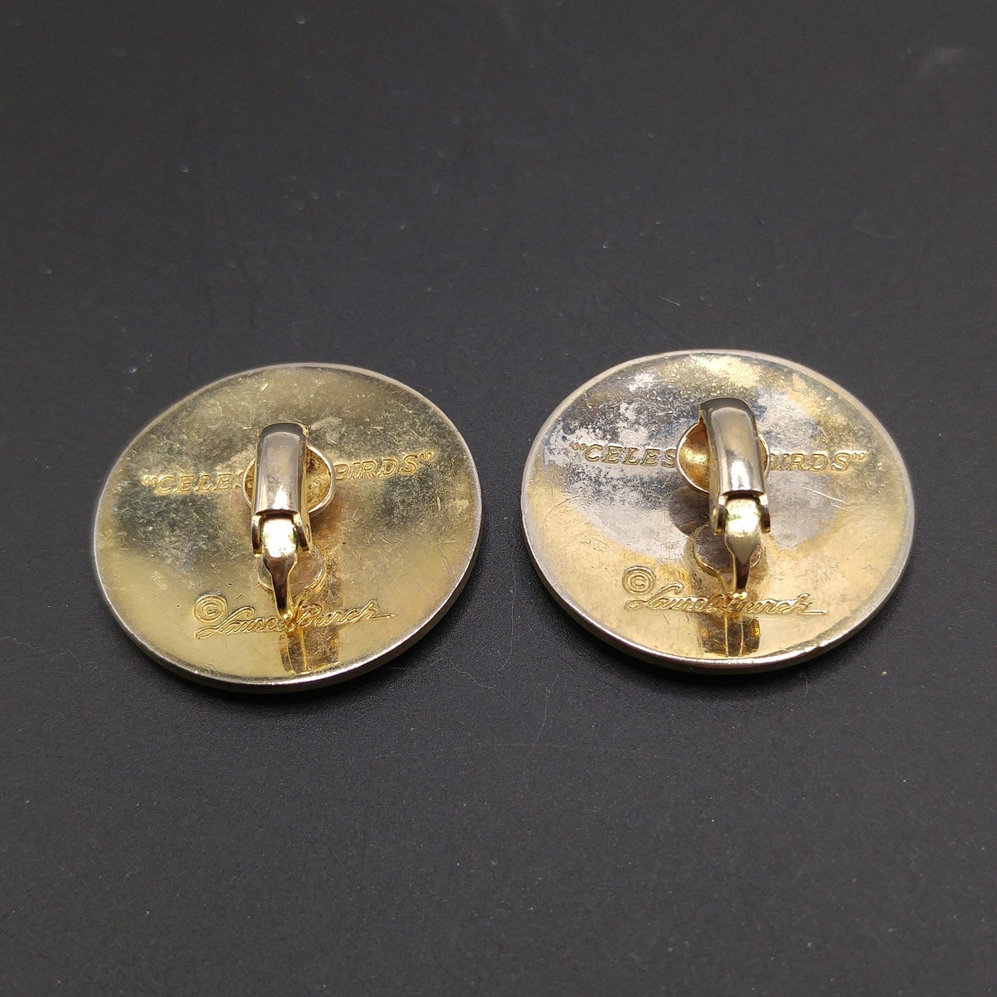 Vintage Laurel Burch "Celestial Birds" Clip Earrings, Gold Plated