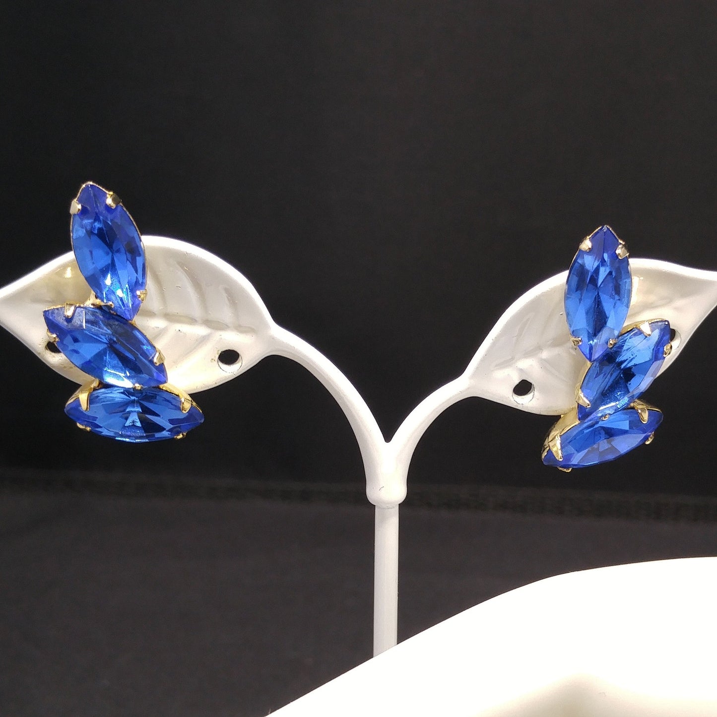 Vintage Royal Light Blue Rhinestone Brooch Earring Set, Gold Plated, 1960s Vintage Jewelry