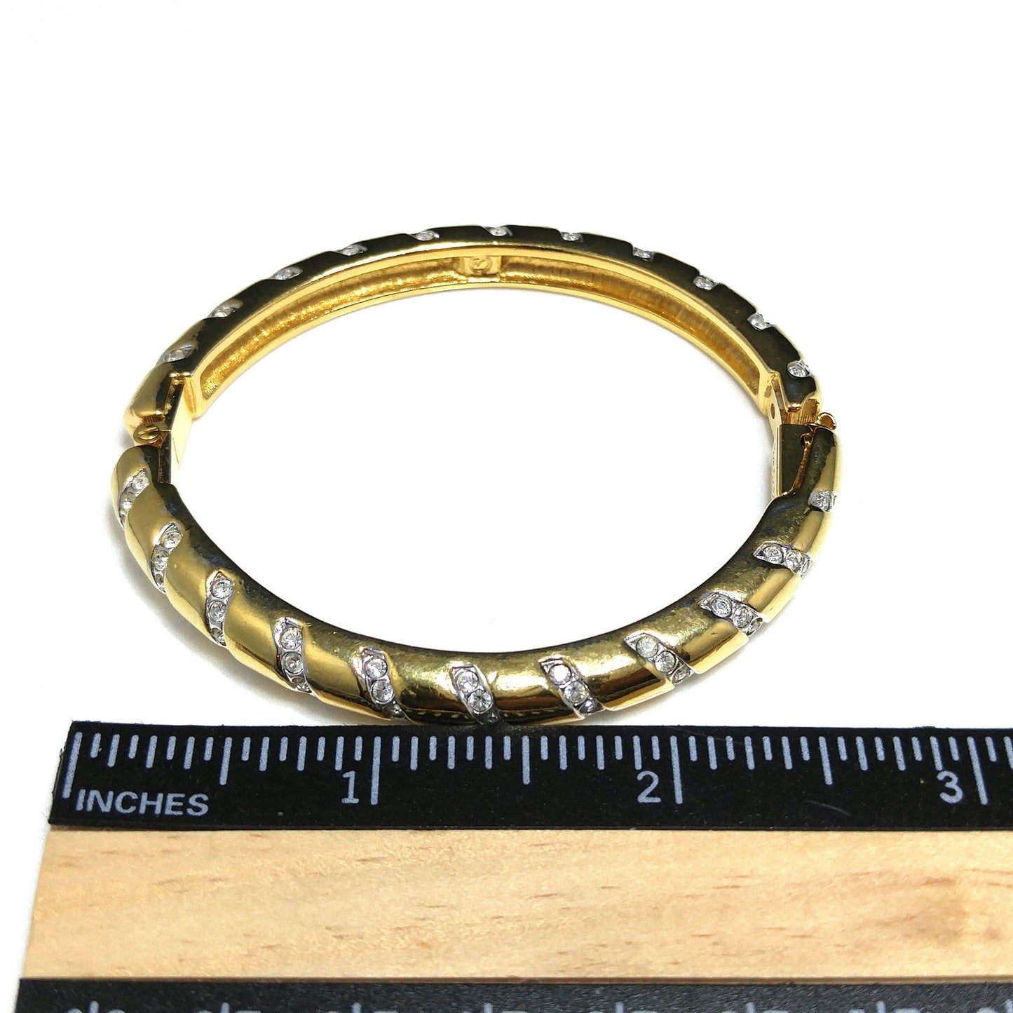 Swarovski Swan Logo Bracelet, Gold Plated Hinged Bangle, Clear Pave Rhinestones, 1980s Vintage Jewelry