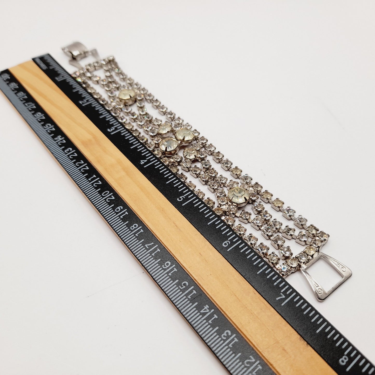 Vintage 1950s Clear Rhinestone Four Row Bracelet - 7 1/4 Inches - Wedding Jewelry