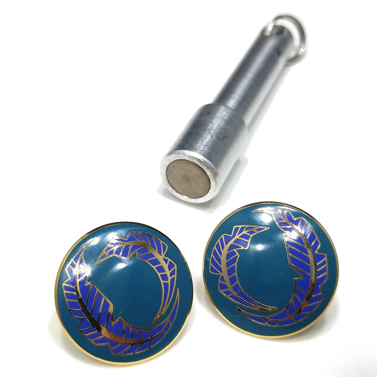 Vintage Laurel Burch "Palm Leaves" Teal Lavender Post Earrings, Gold Plated