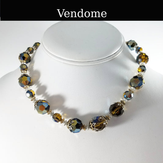 Vendome Necklace Aurora Borealis Mink Brown Swarovski Crystal Single Strand