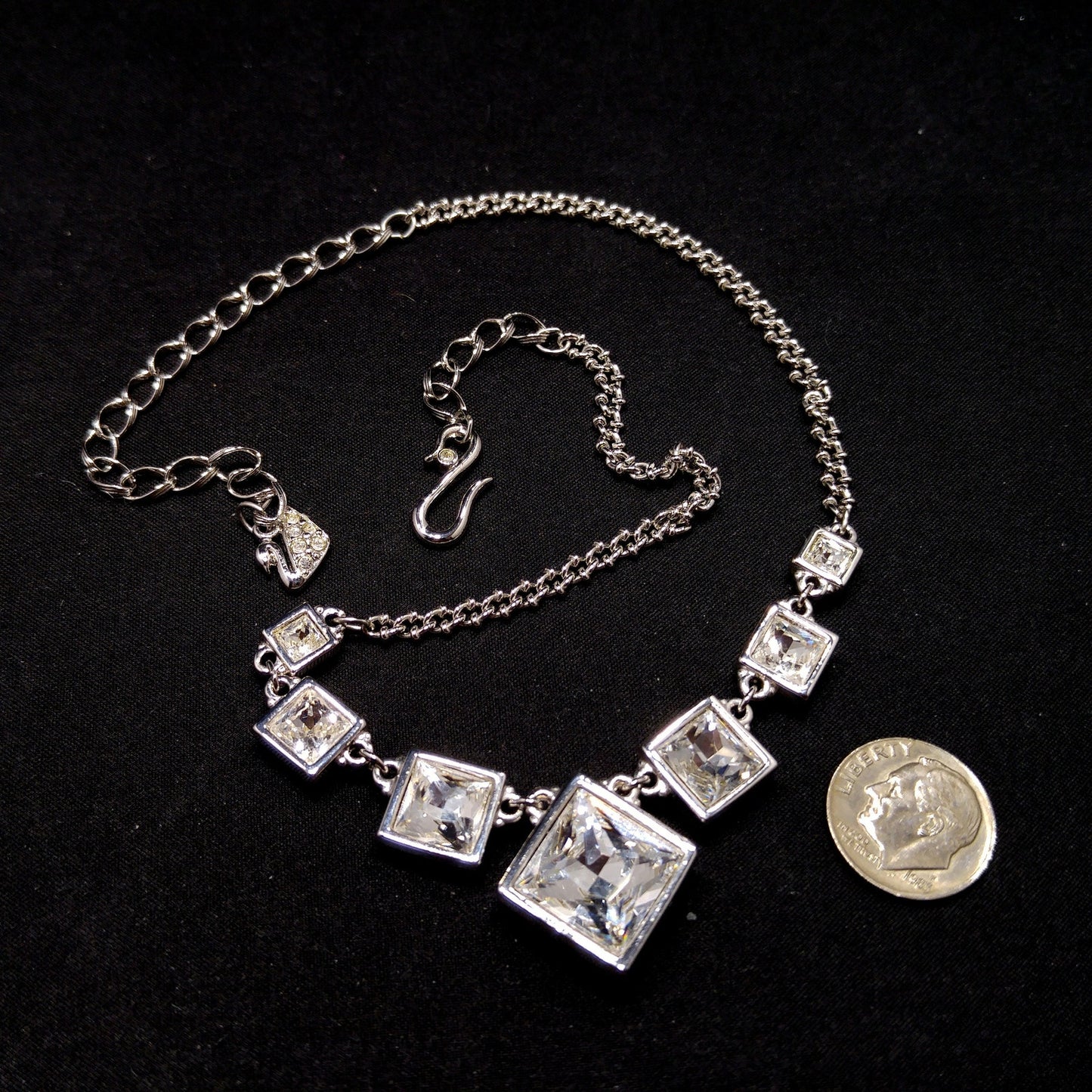 Vintage Swarovski Choker Necklace – Clear Crystal Squares, Rhodium Plated, 1990s