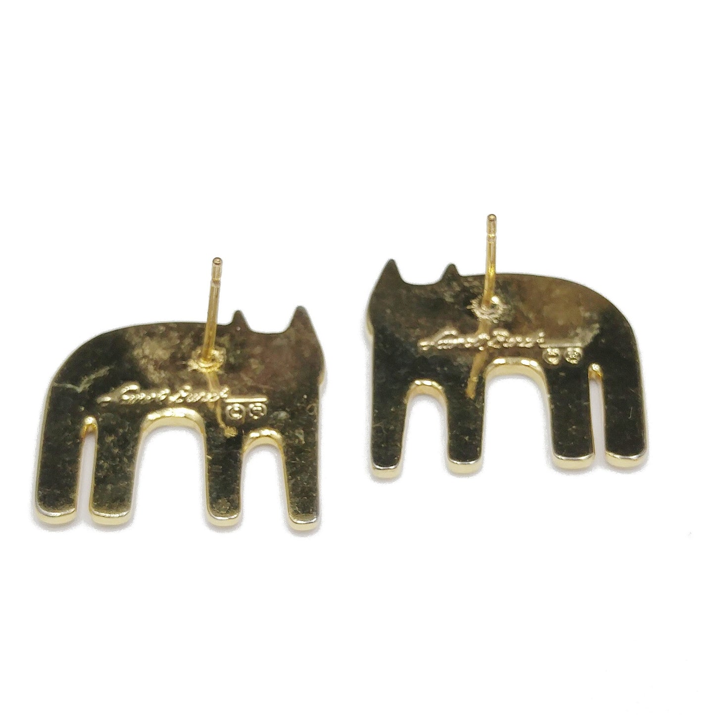Vintage Laurel Burch Red Cat Post Earrings, Gold Plated Enamel
