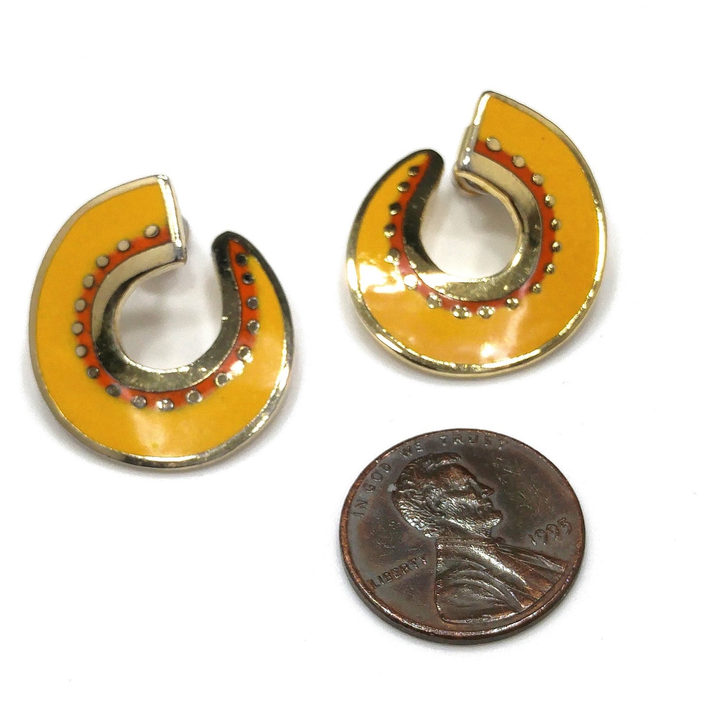 Vintage Laurel Burch Hitoshi Yellow Earrings, Gold Plated