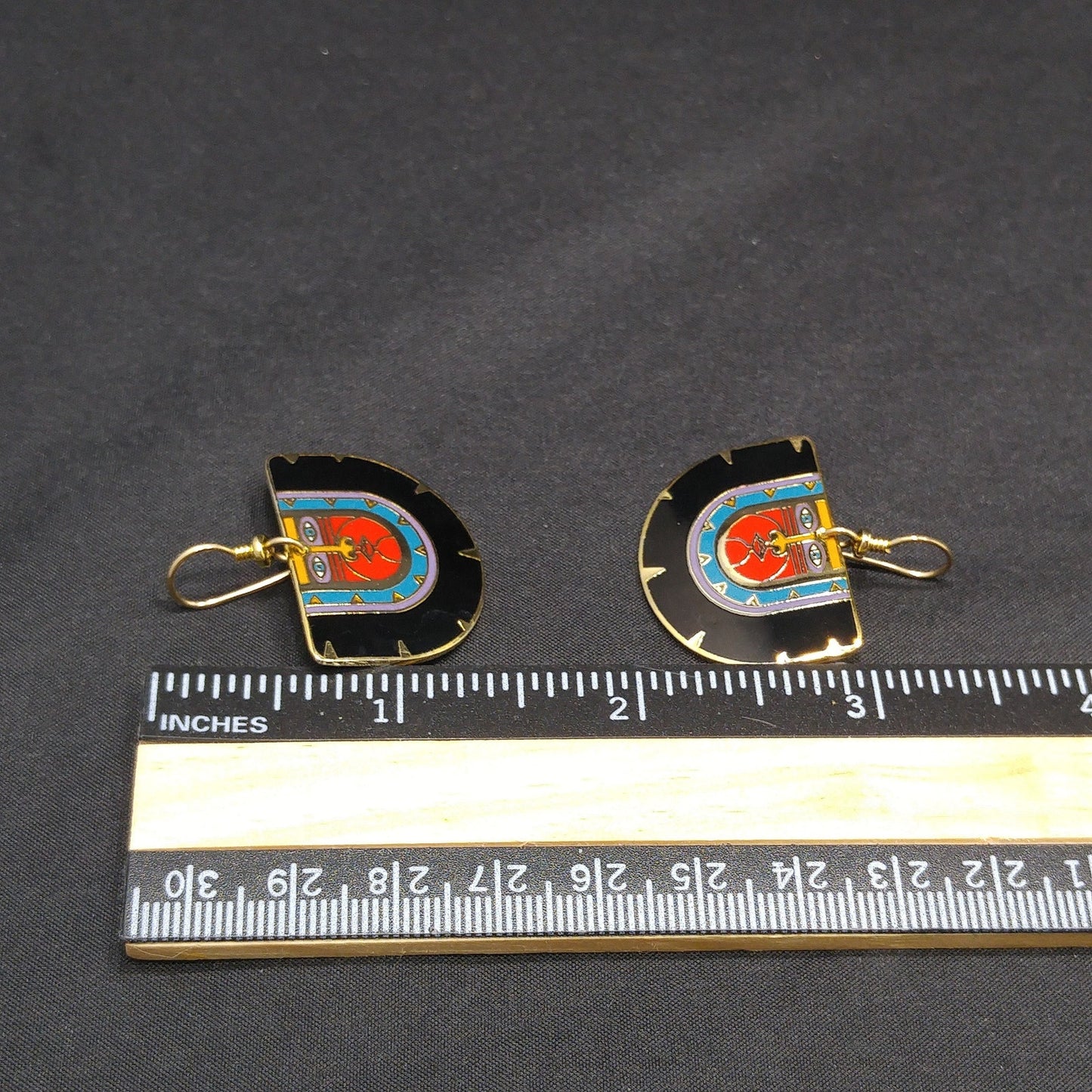 Vintage Laurel Burch "Kubera" Dangle Earrings, Gold Plated