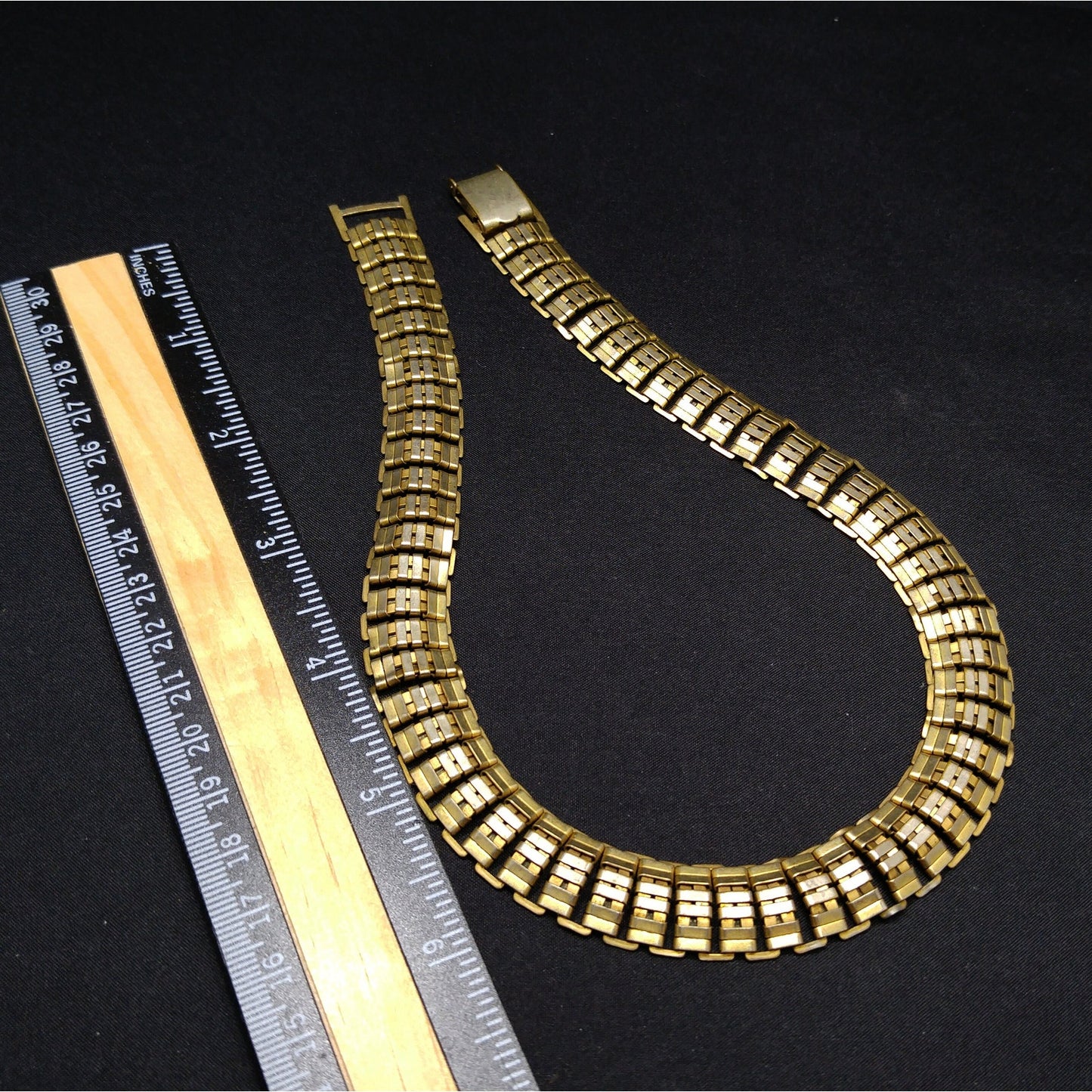 Vintage Brass Chain Choker Necklace, Traces of Vermeil, 1930s Vintage Jewelry