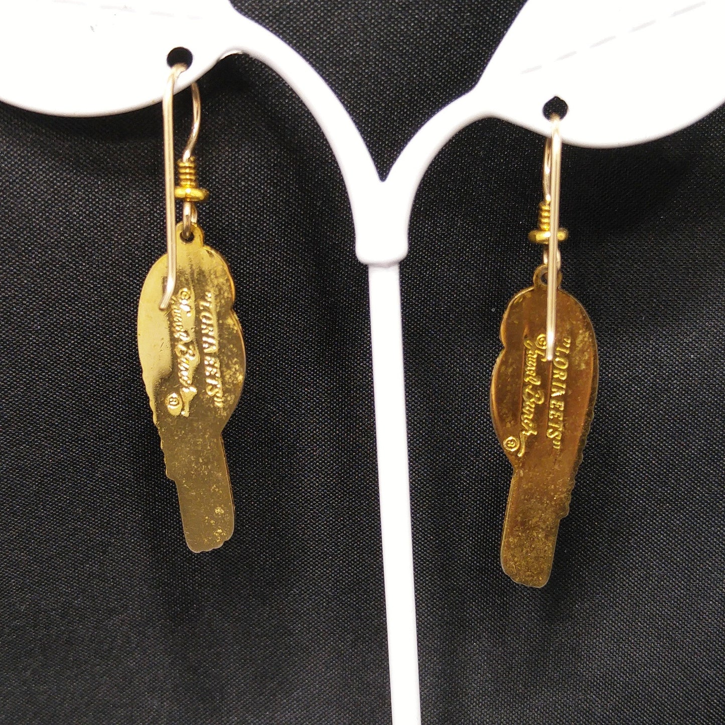 Laurel Burch "Lorikeets" Earrings, Gold Plated Cloisonne & Enamel, 1980s Vintage